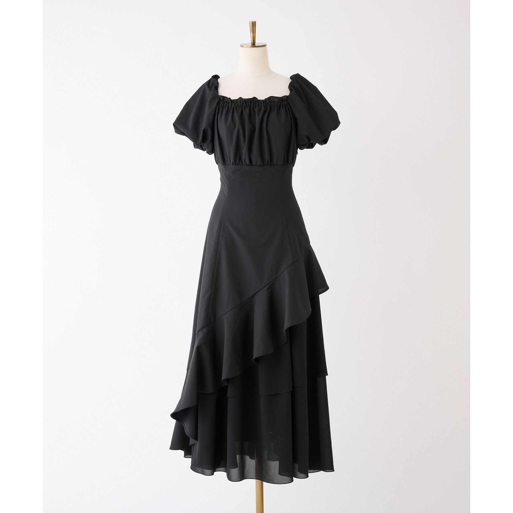 イレヘムティアードロングワンピース（リボン柄） Black collection】イレヘムティアードロングワンピース