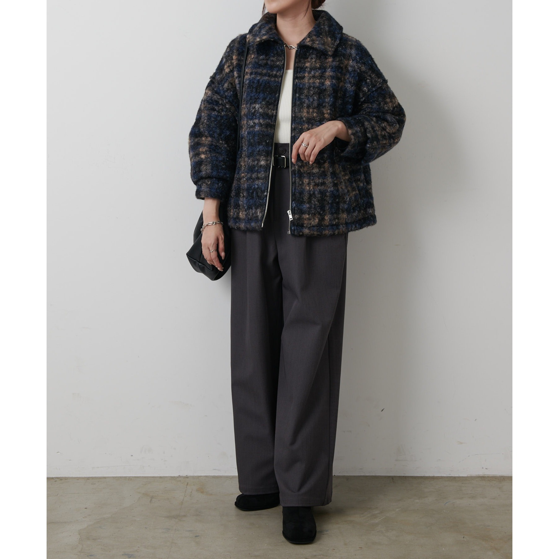 フェイクリングウールチェックZIPブルゾン | ファッション通販サイト NUGU