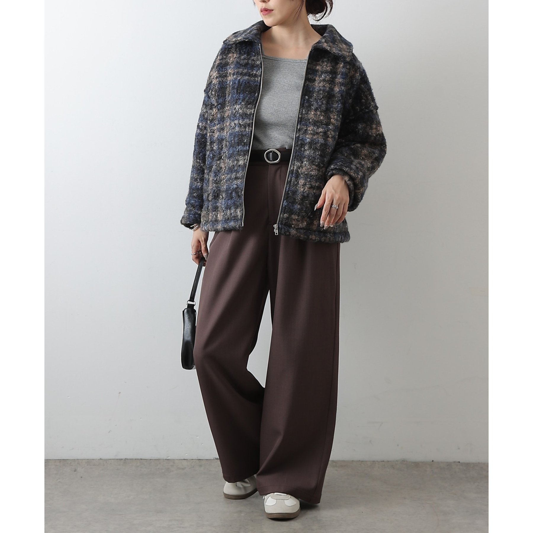 フェイクリングウールチェックZIPブルゾン | ファッション通販サイト NUGU