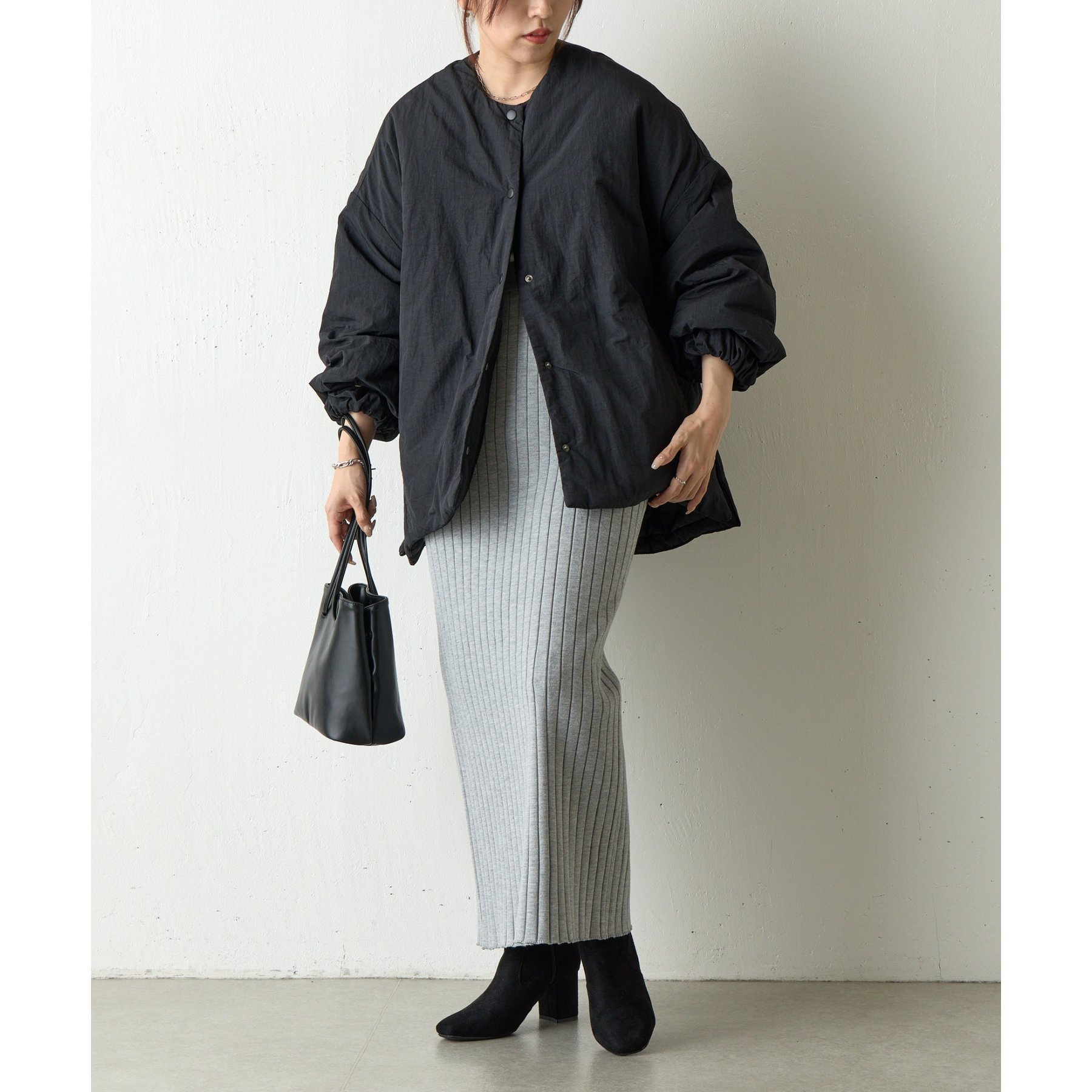 WEB限定】サイドZIPノーカラー中綿ジャケット | ファッション通販