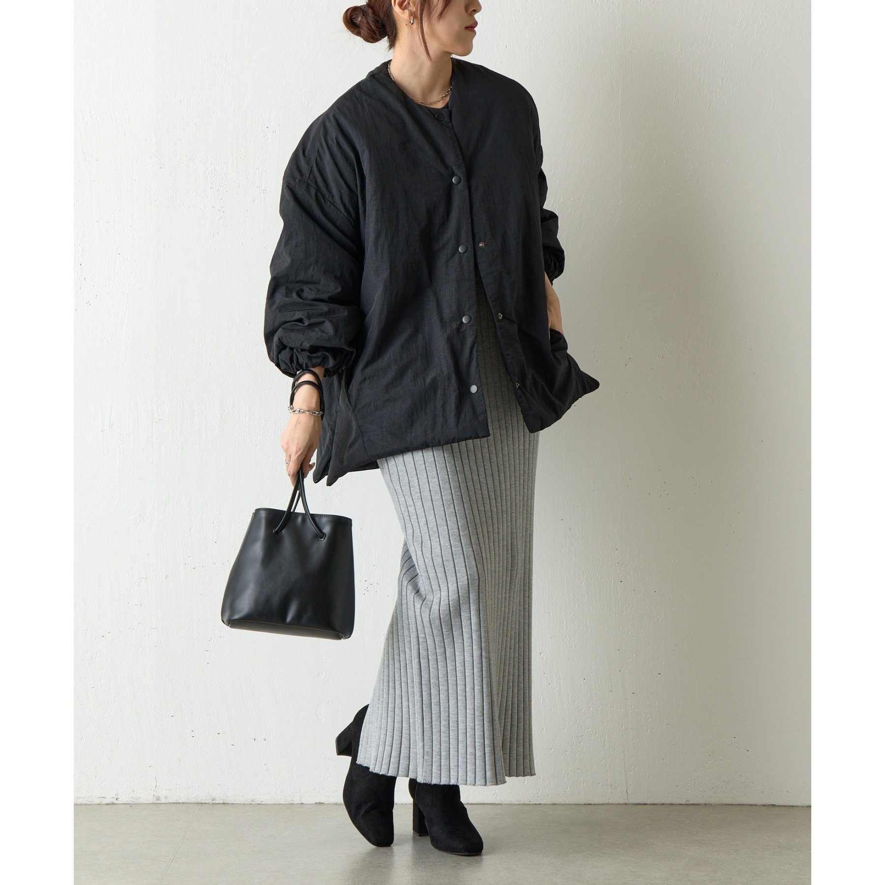 WEB限定】サイドZIPノーカラー中綿ジャケット | ファッション通販