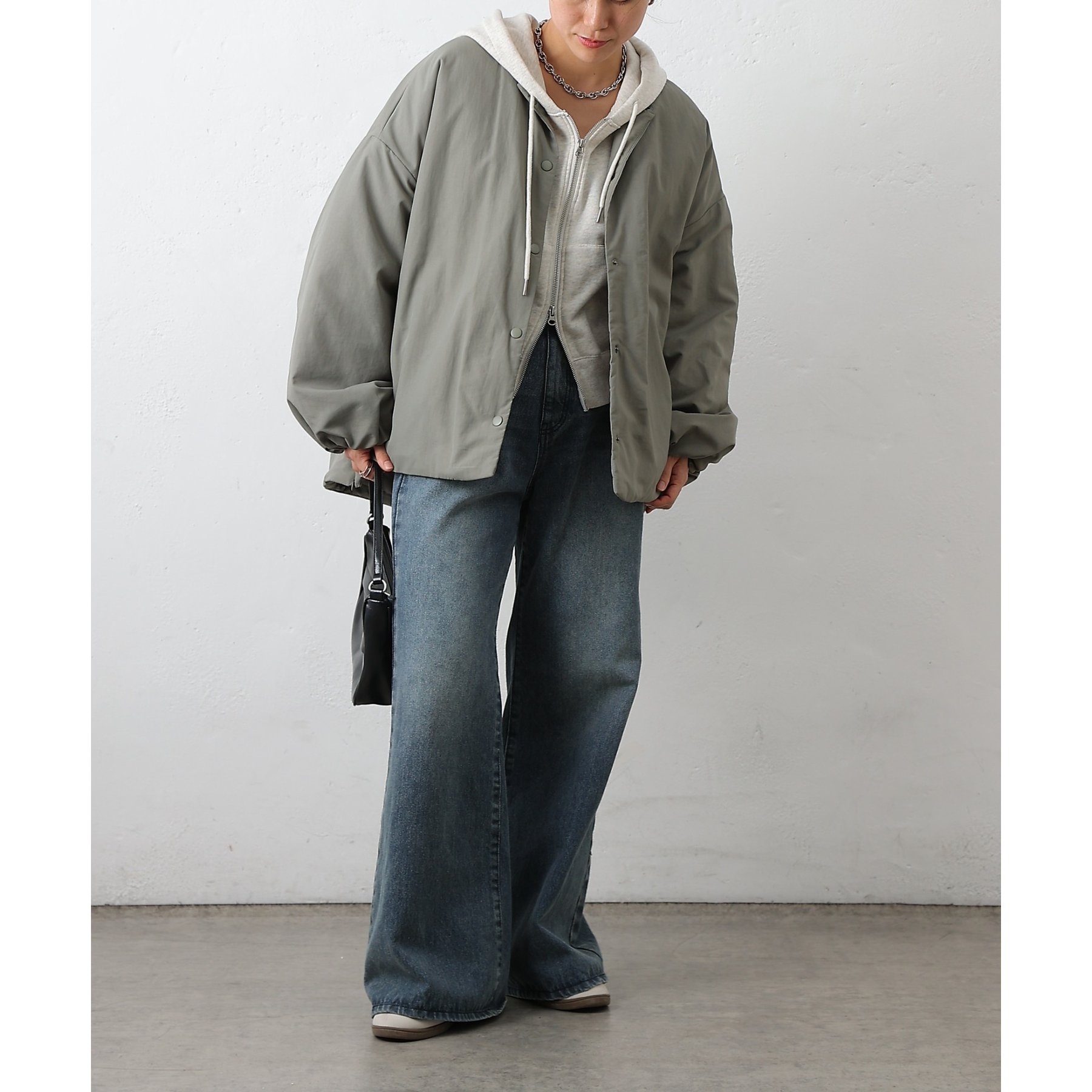 WEB限定】サイドZIPノーカラー中綿ジャケット | ファッション通販