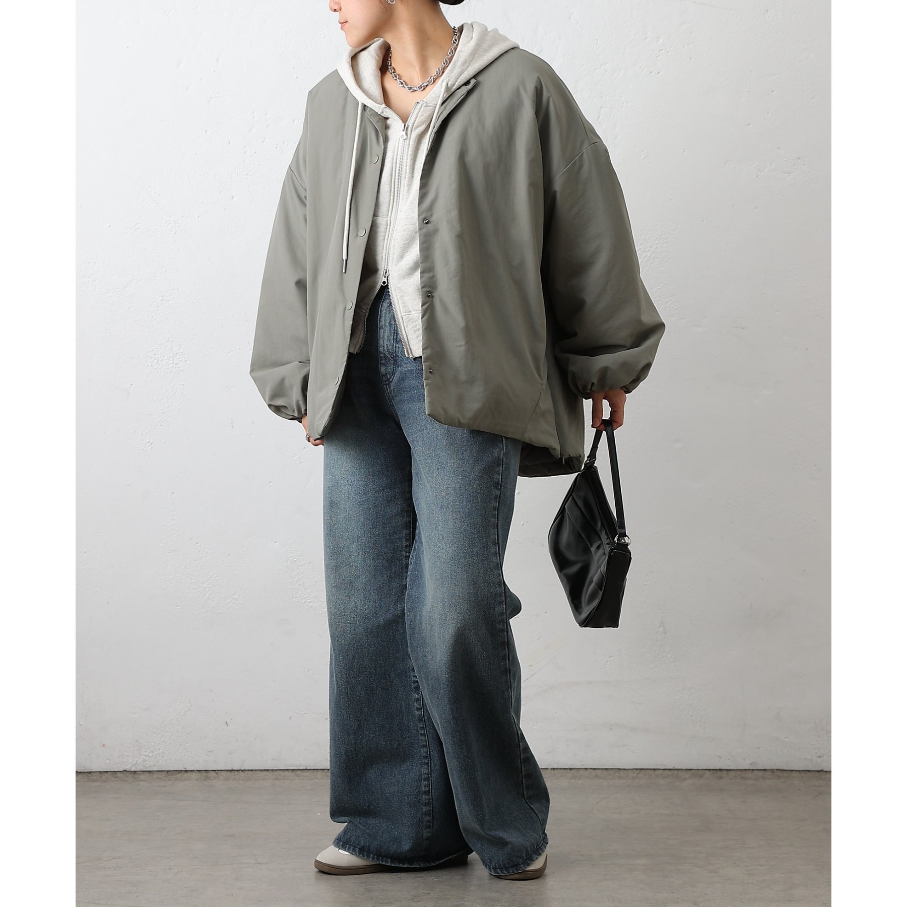 WEB限定】サイドZIPノーカラー中綿ジャケット | ファッション通販 WEB限定】サイドZIPノーカラー中綿ジャケット | ファッション通販