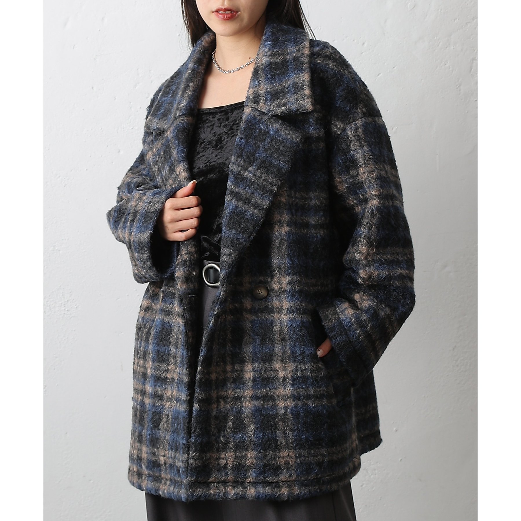 チェックダブルテーラードジャケットコート | ファッション通販サイト NUGU