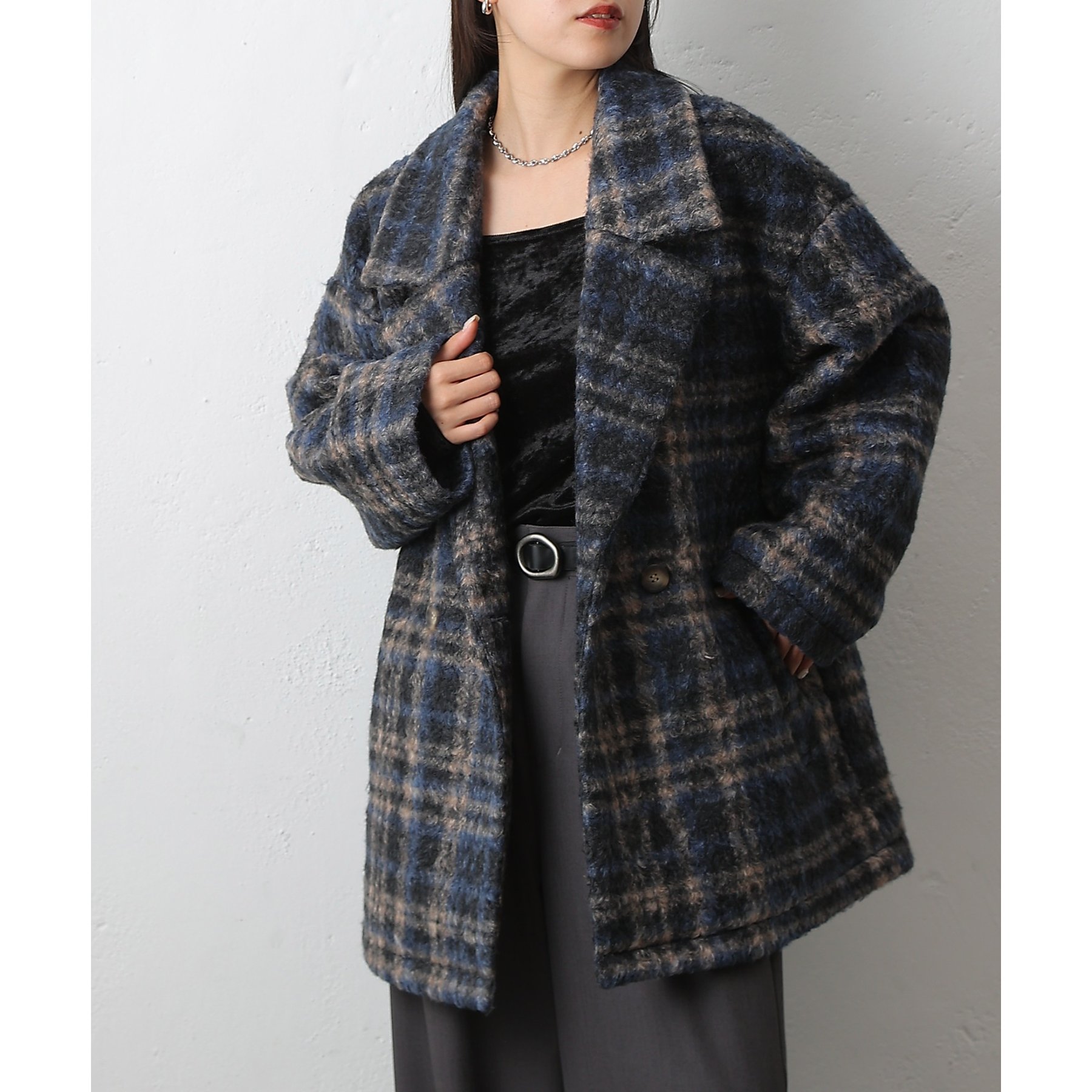 チェックダブルテーラードジャケットコート | ファッション通販サイト NUGU