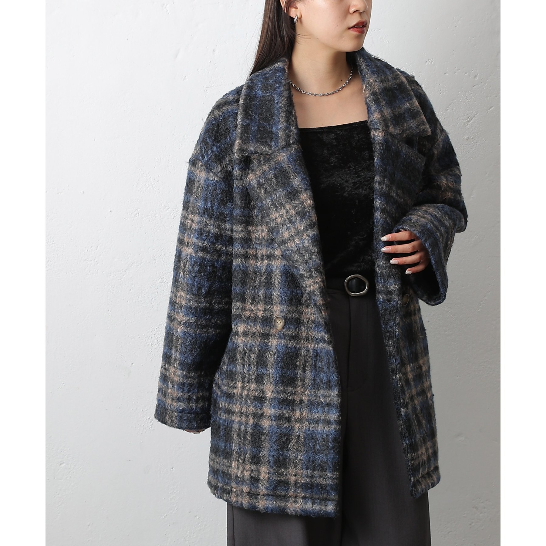 チェックダブルテーラードジャケットコート | ファッション通販サイト NUGU