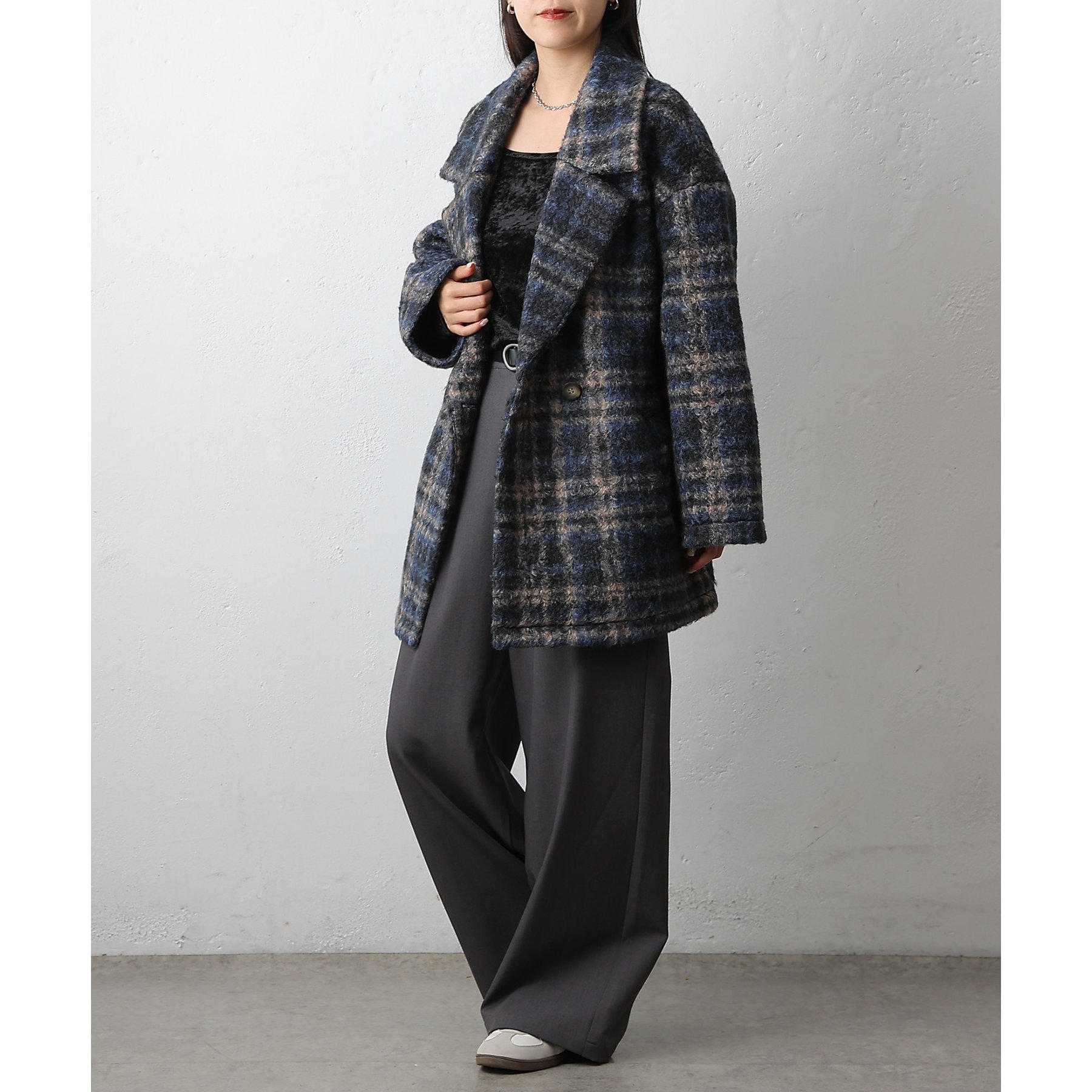 チェックダブルテーラードジャケットコート | ファッション通販サイト NUGU