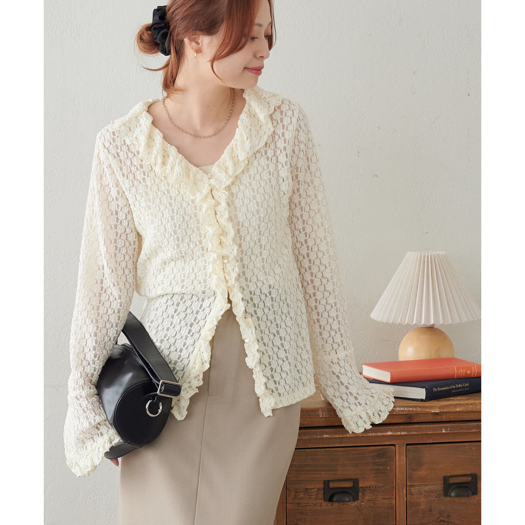 サエラレースカーディガン UVニット・バックレースカーディガン/40代50代からのレディース