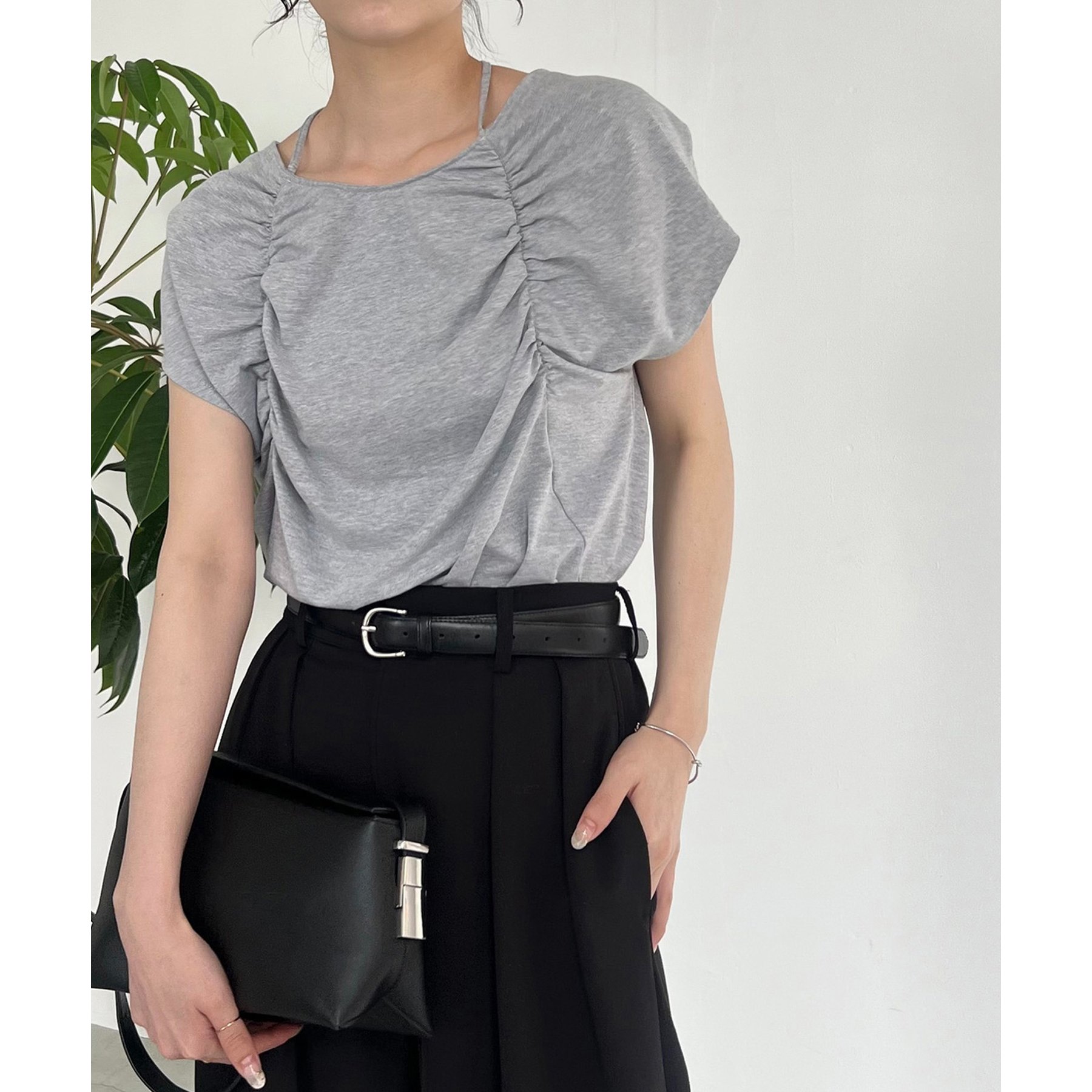 新品 CAPRICIEUX LE'MAGE ギャザーフレンチTシャツ ホワイト CAPRICIEUX LE'MAGE｜【待望の再入荷!】ギャザーフレンチTシャツ