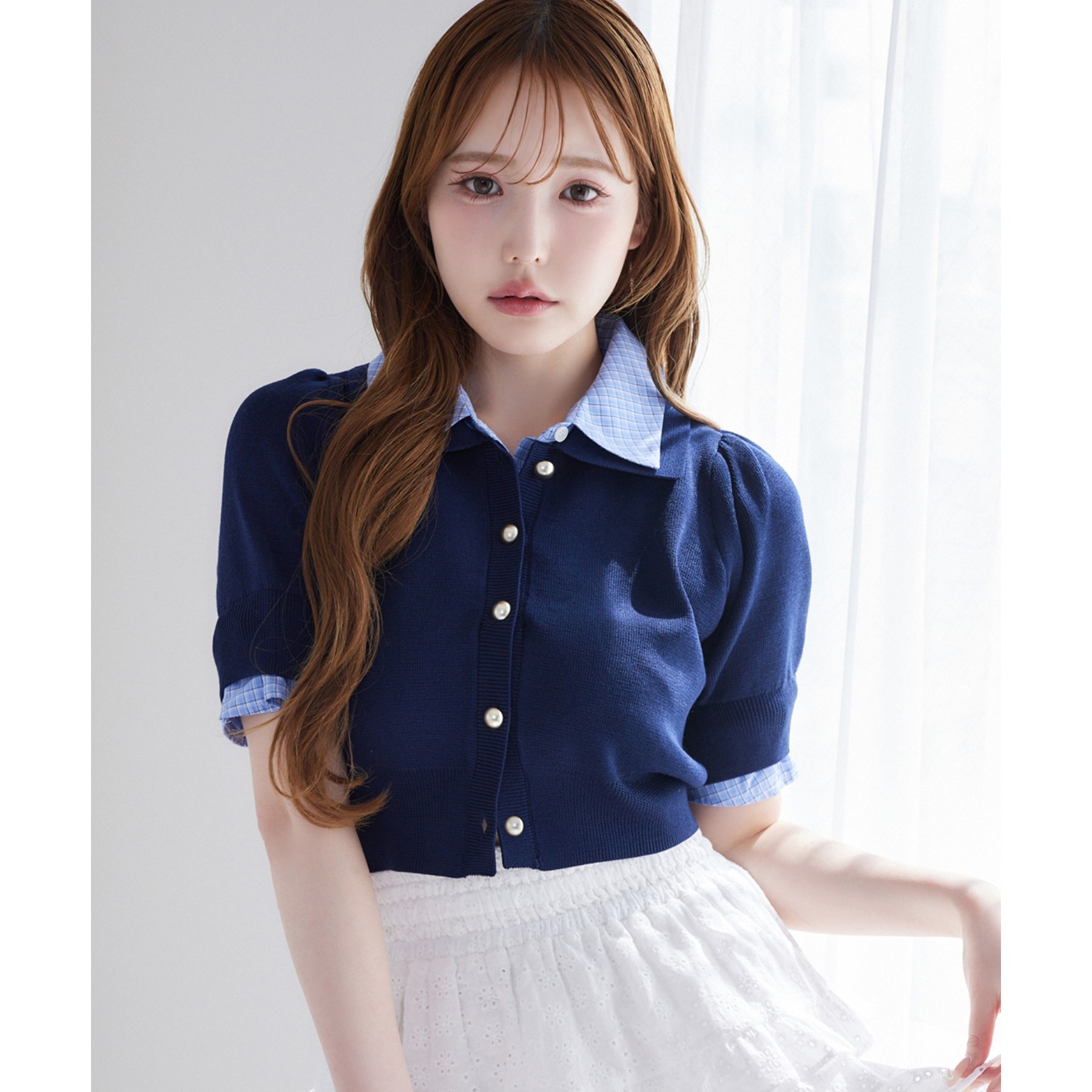 【超美品】René ルネ　ネイビー 半袖ニットトップス　36 Rene（ルネ） スクエアネックニットトップス 6322937