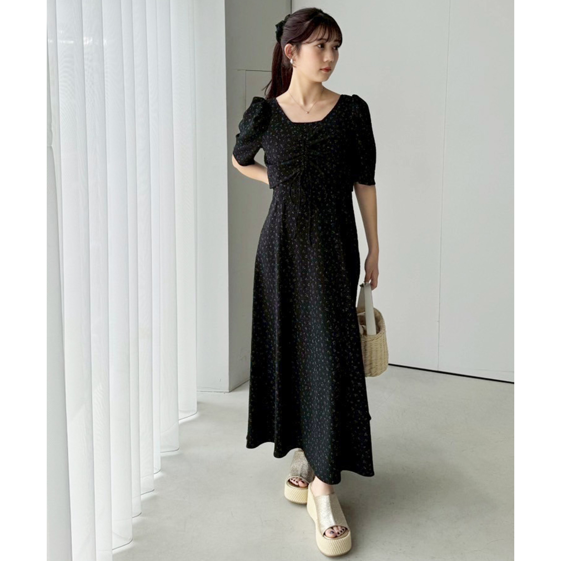Creamy Touchカップインワンピースnavy HUIS in house］SUVIN COTTONタンクトップワンピース（フレンチ