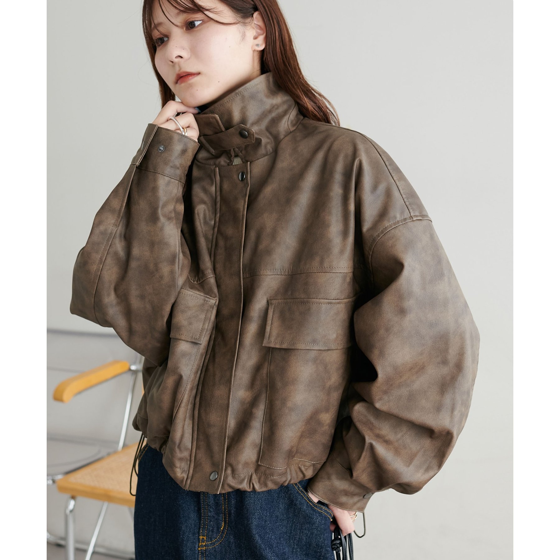 WEB限定】フェイクレザーショートブルゾン | ファッション通販