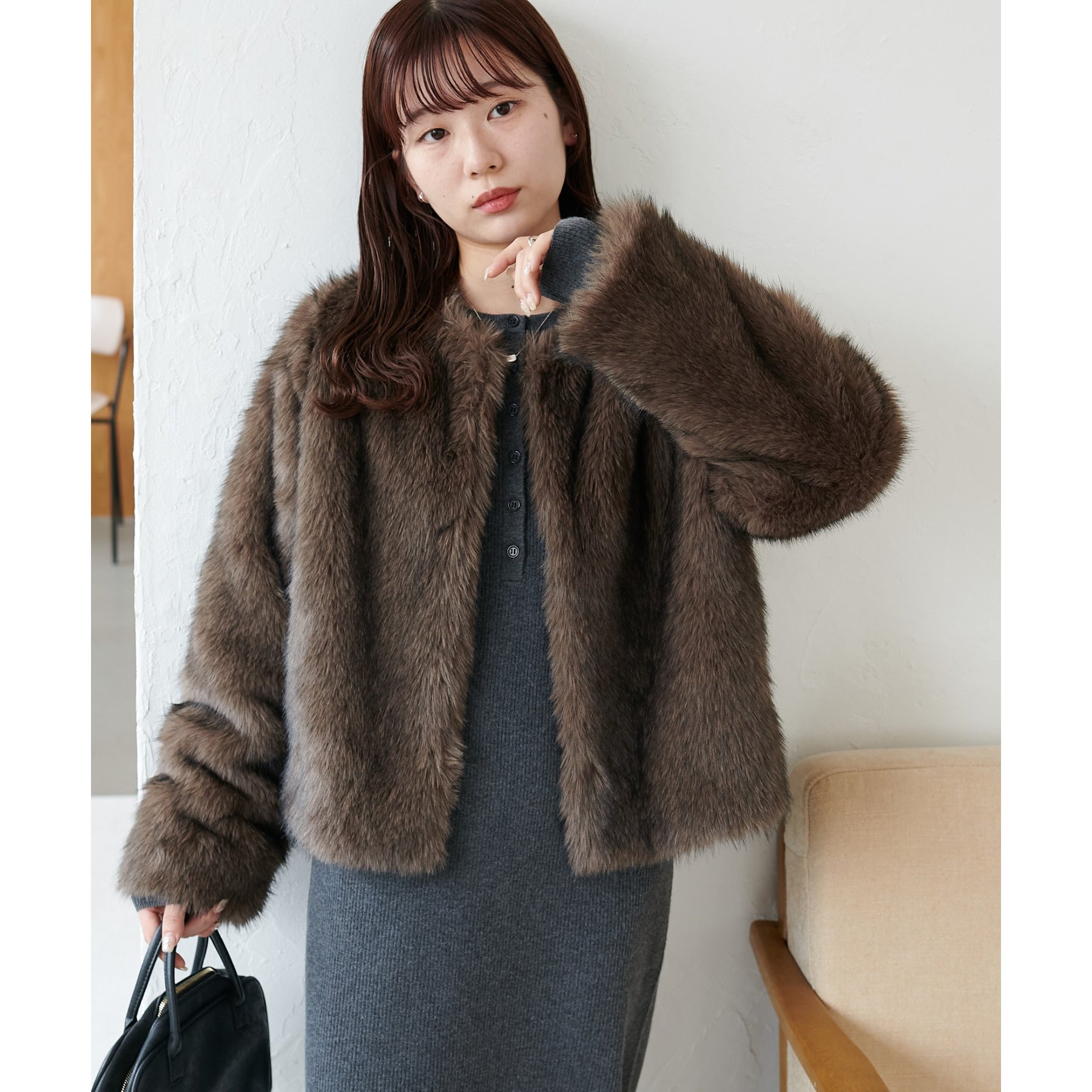 WEB限定】ノーカラーファージャケット | ファッション通販サイト NUGU