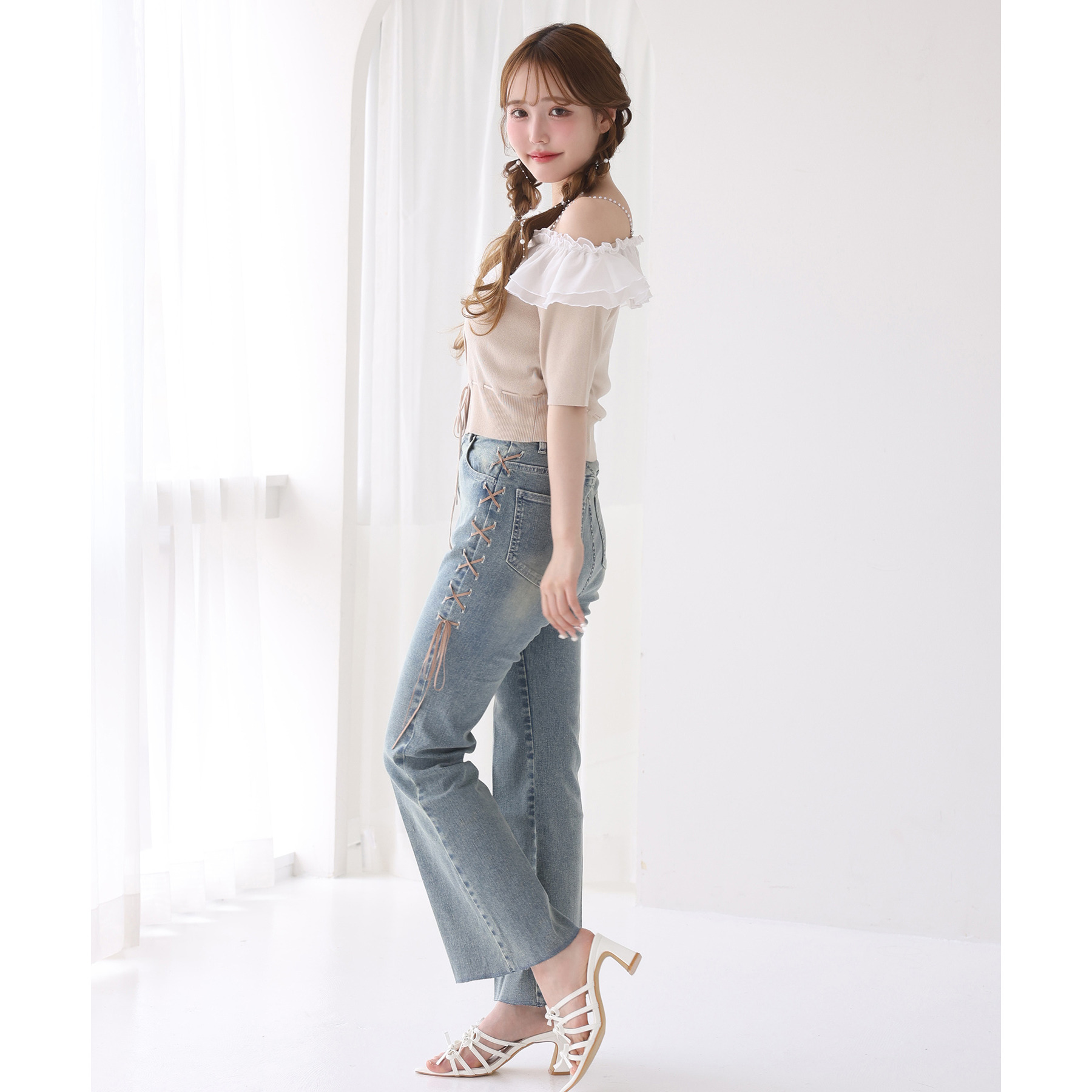 レースアップデニム