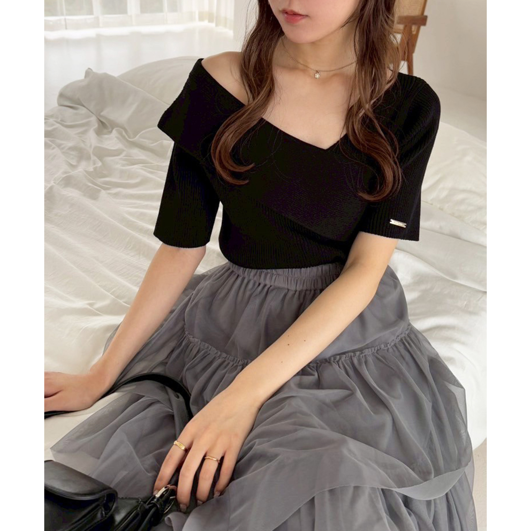 user_242dea43 20471120 ニット半袖 セール】シアーボーダー半袖ニット（ニット/セーター）｜ITEMS