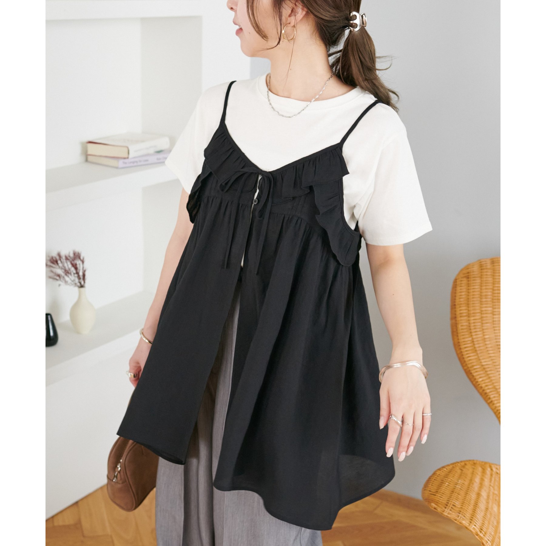 はなちゃんM'S GRACY 半袖チュニック　黒　リボン 40 はなちゃん様専用M'S GRACY 半袖チュニック 黒 リボン 40