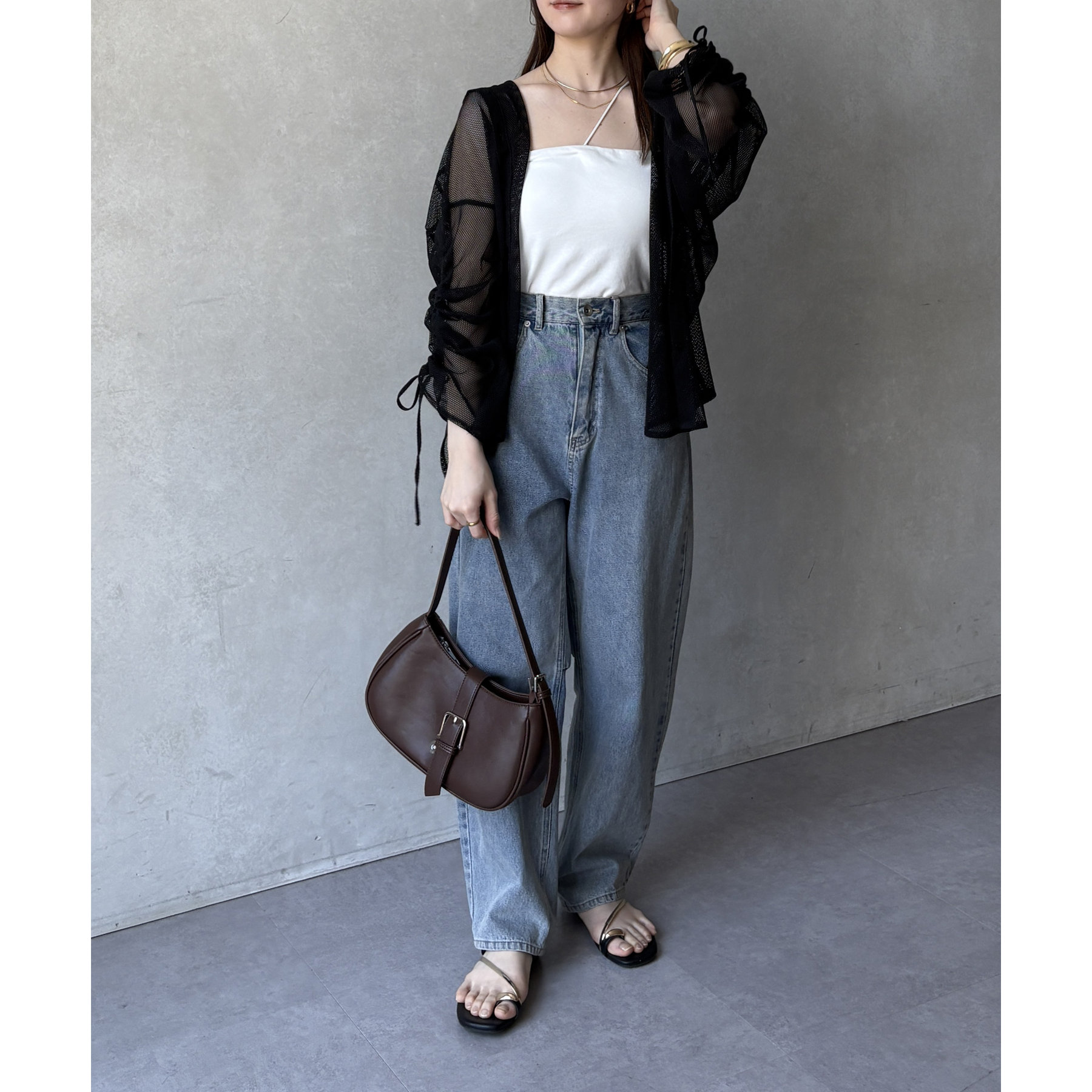 ブラウス シャツ 袖シャーリングメッシュシアーシャツ レディース Thevon ブラウス シャツ 袖シャーリングメッシュシアーシャツ