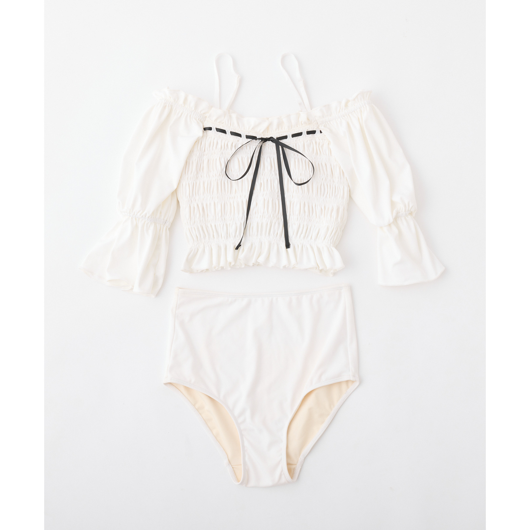 NICE CLAUP パフスリーブswimwear 3点セット white 30代 ファッション NICE CLAUP パフスリーブswimwear 3点セット