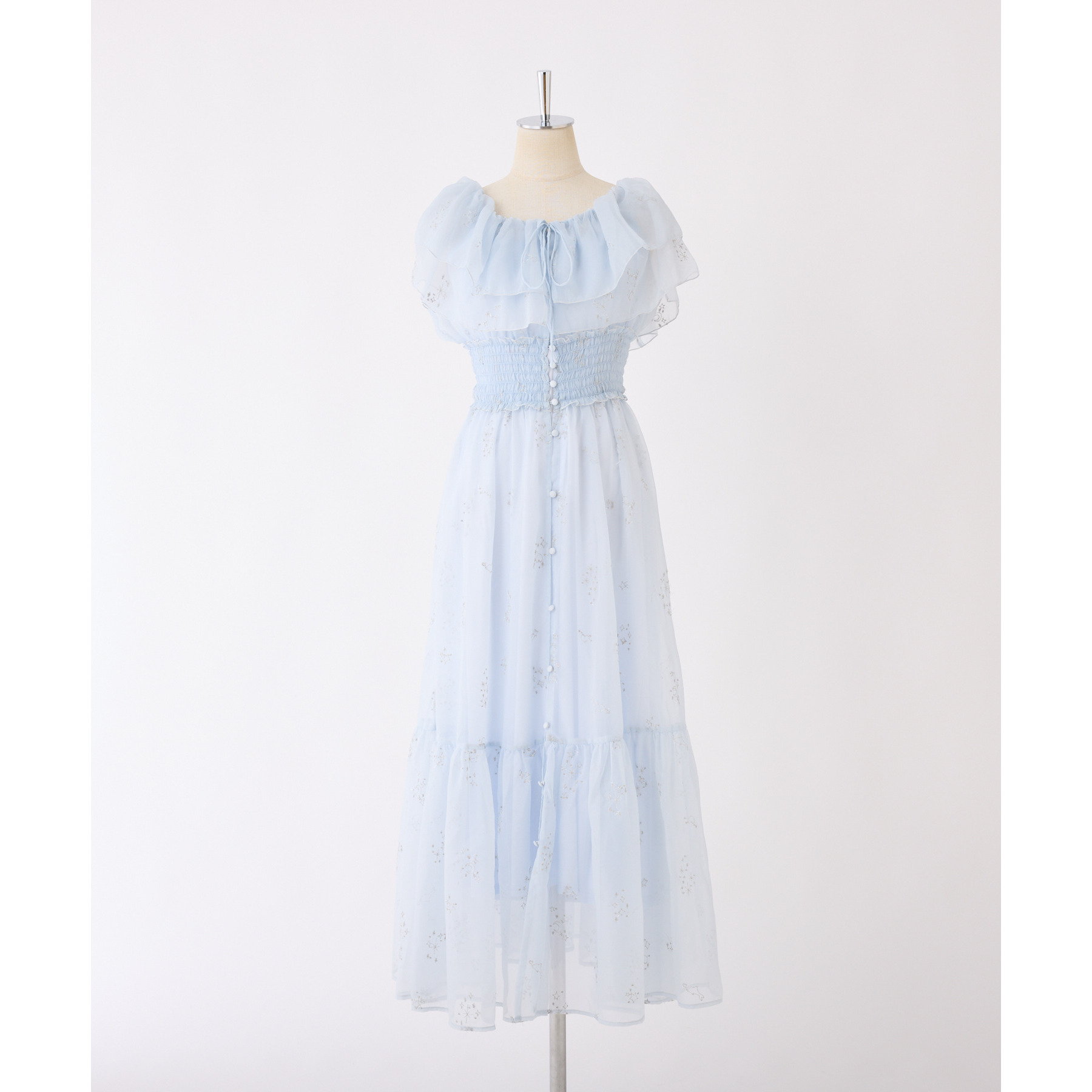 【新品未使用】MONNALISA♡ワンピース♡140cm〜150cm moon light marine collection】刺繍シアーワンピース