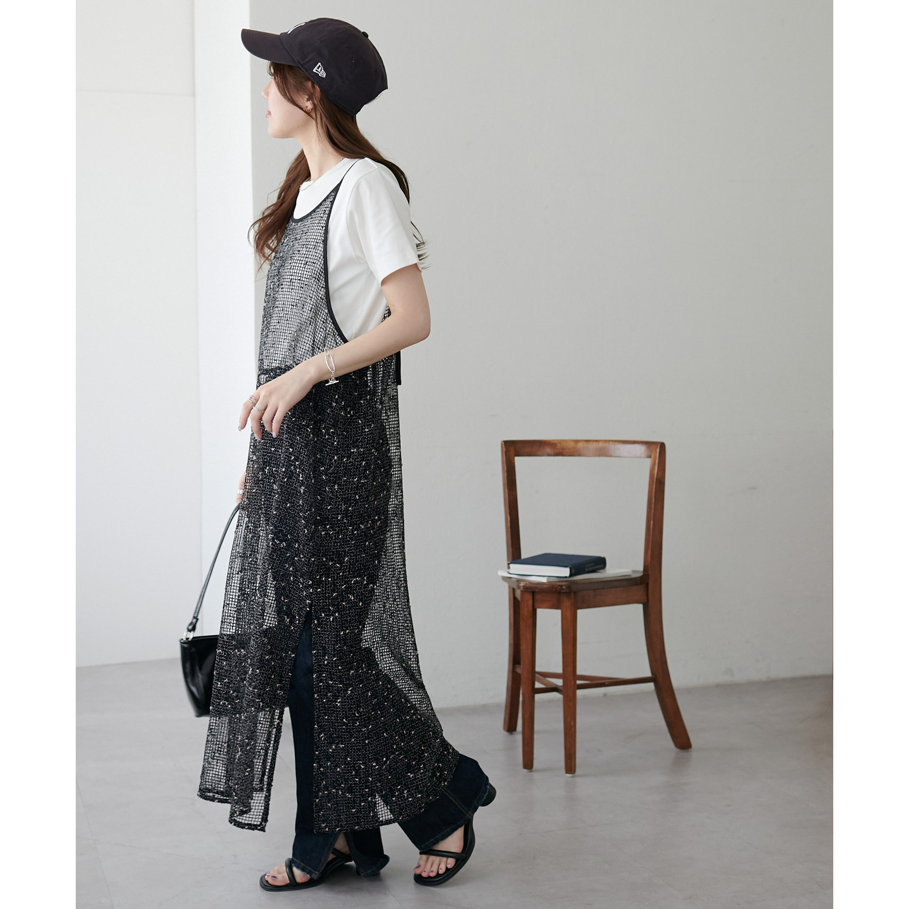 ミニミニrotate キャミワンピース　ルーシュメッシュミディドレス rotate キャミワンピース ルーシュメッシュミディドレス