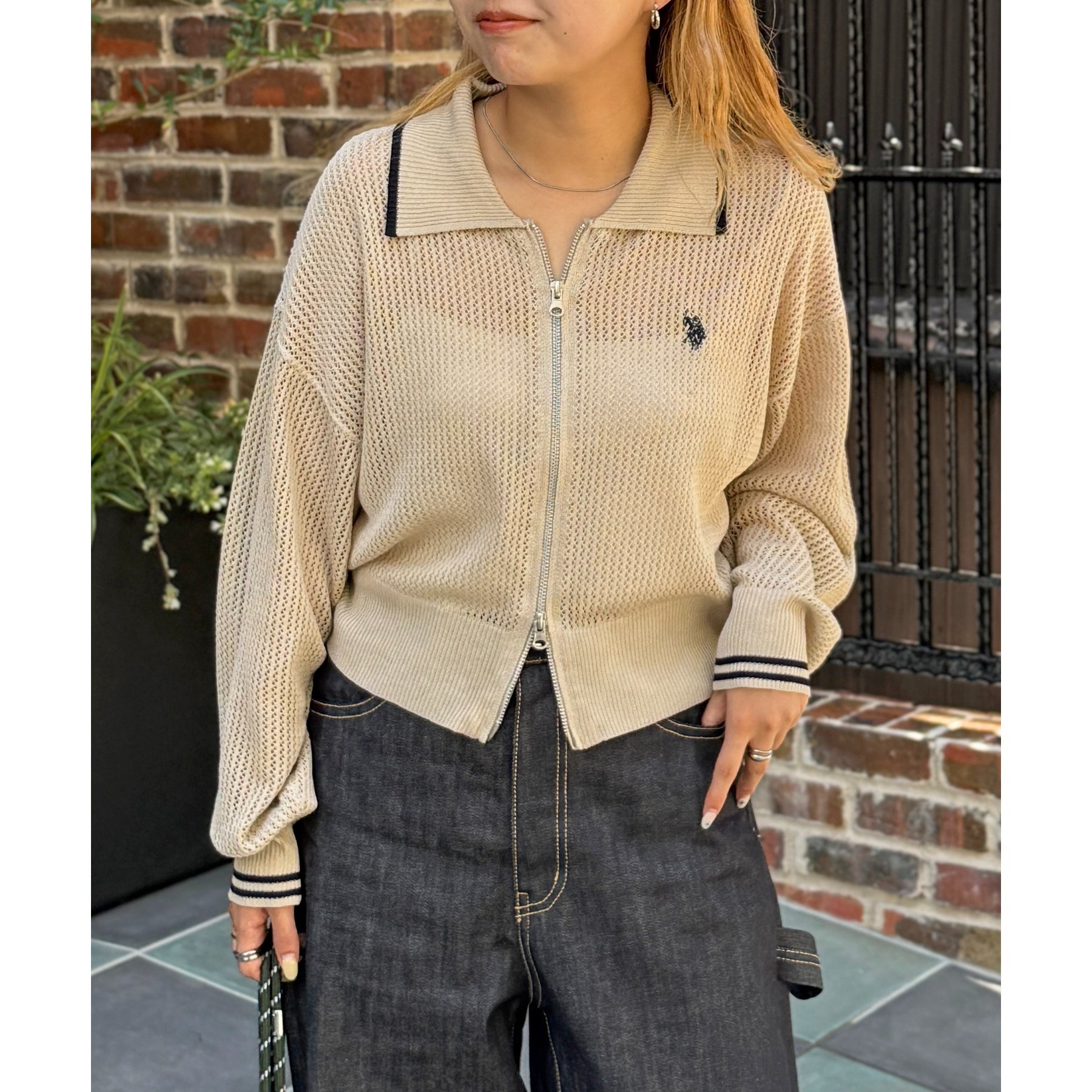 U.S. POLO ASSN.】襟付きメッシュカーディガン | ファッション