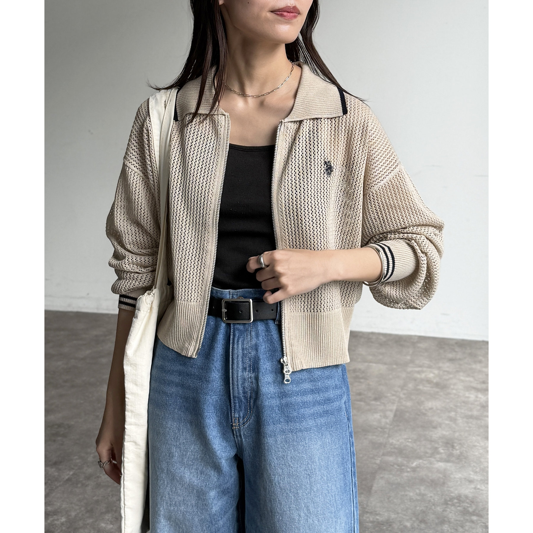 タグ付　新品 【U.S. POLO ASSN.】襟付きメッシュカーディガン U.S. POLO ASSN.】襟付きメッシュカーディガン | ファッション