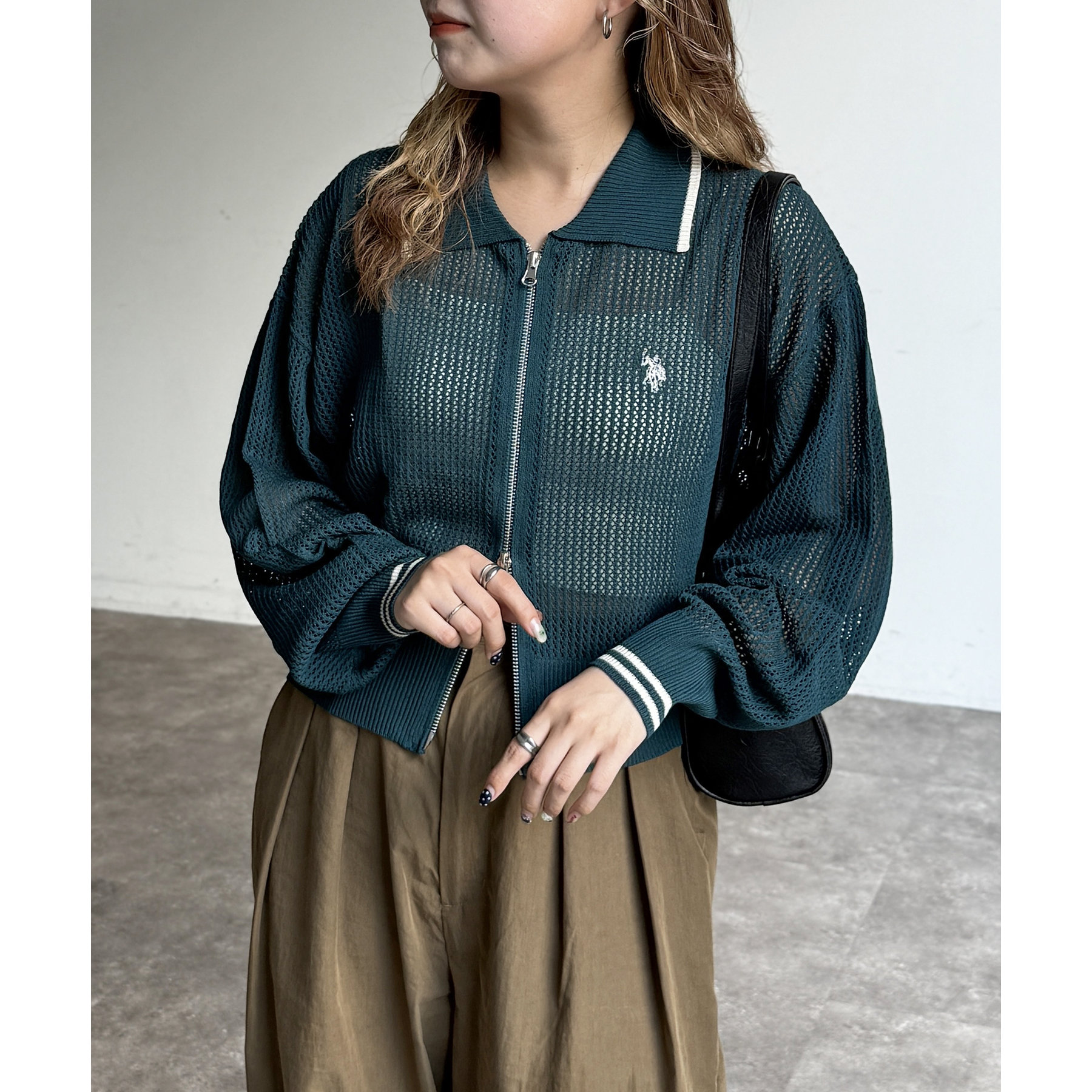 U.S. POLO ASSN.】襟付きメッシュカーディガン | ファッション