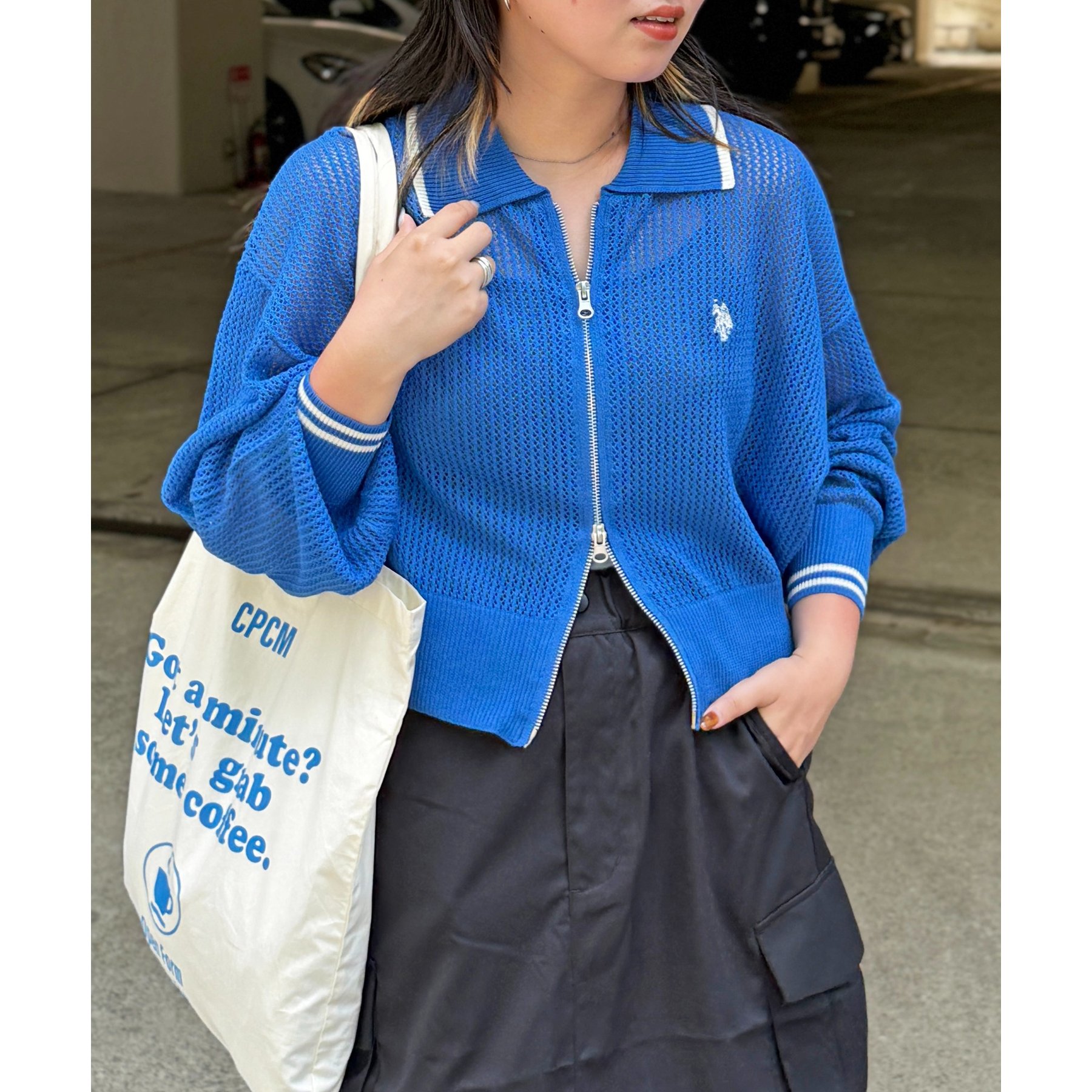 U.S. POLO ASSN.】襟付きメッシュカーディガン | ファッション