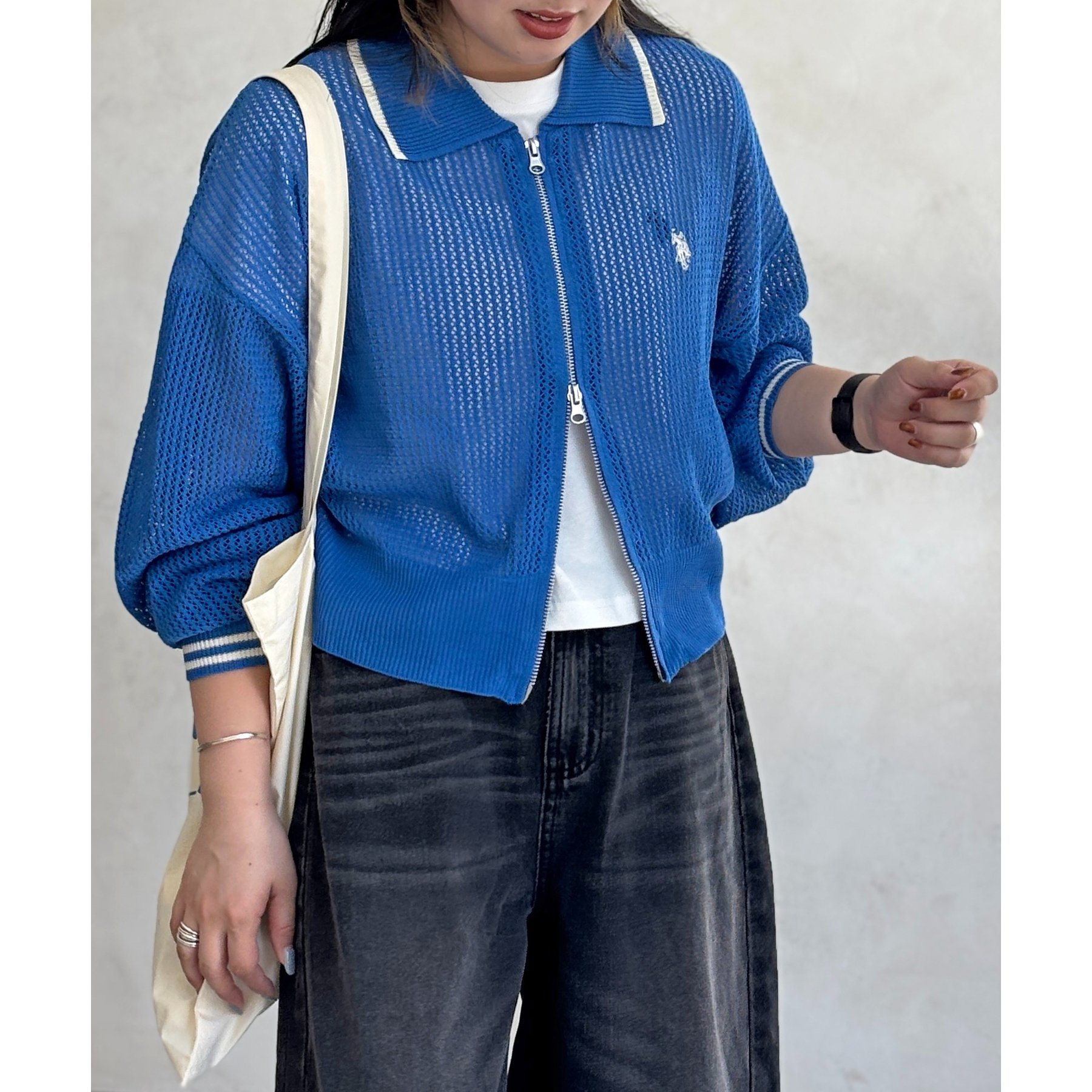 タグ付　新品 【U.S. POLO ASSN.】襟付きメッシュカーディガン U.S. POLO ASSN. カーディガン 「U.S. ASSN.」襟付きメッシュ