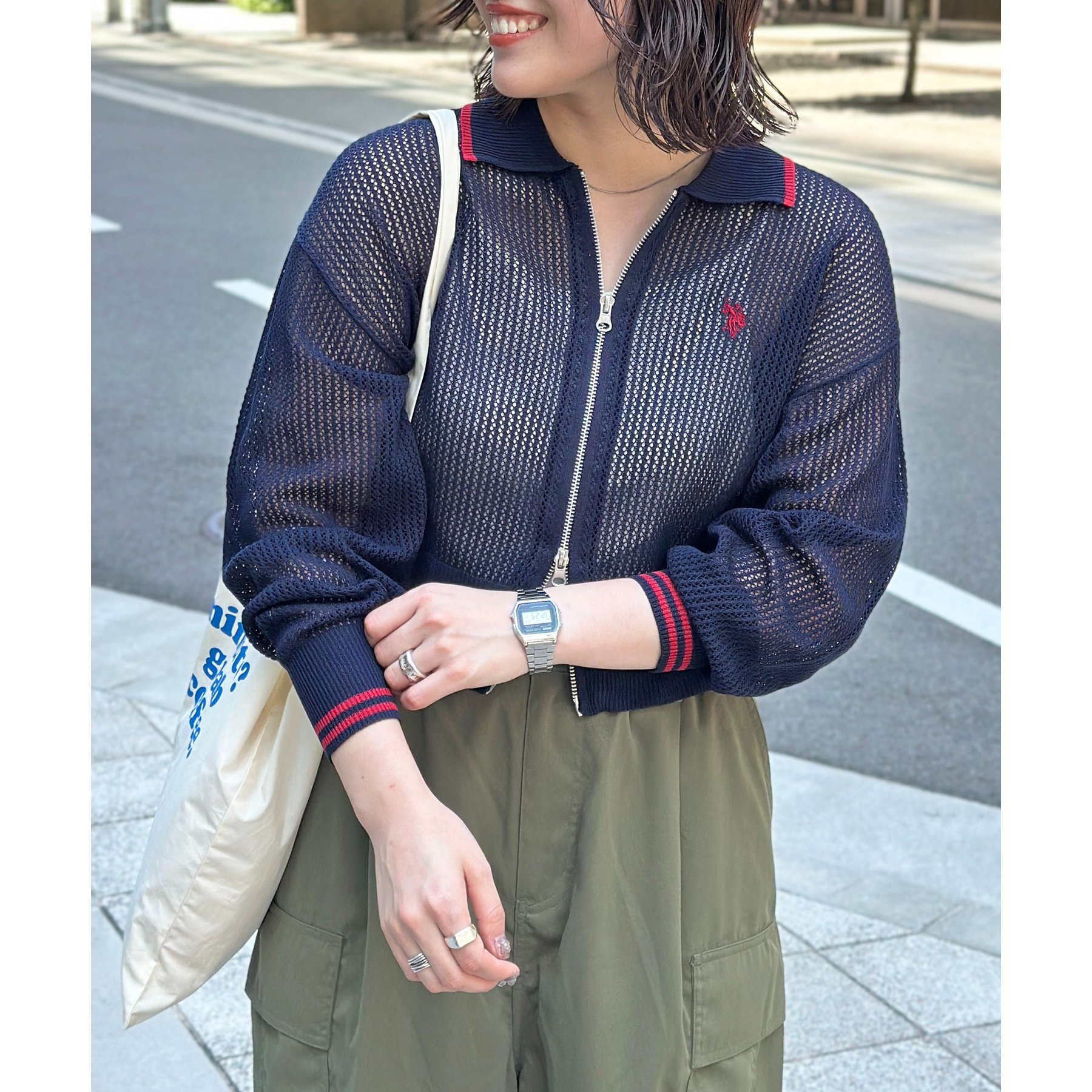 タグ付　新品 【U.S. POLO ASSN.】襟付きメッシュカーディガン セール】【U.S. POLO ASSN.】襟付きメッシュカーディガン