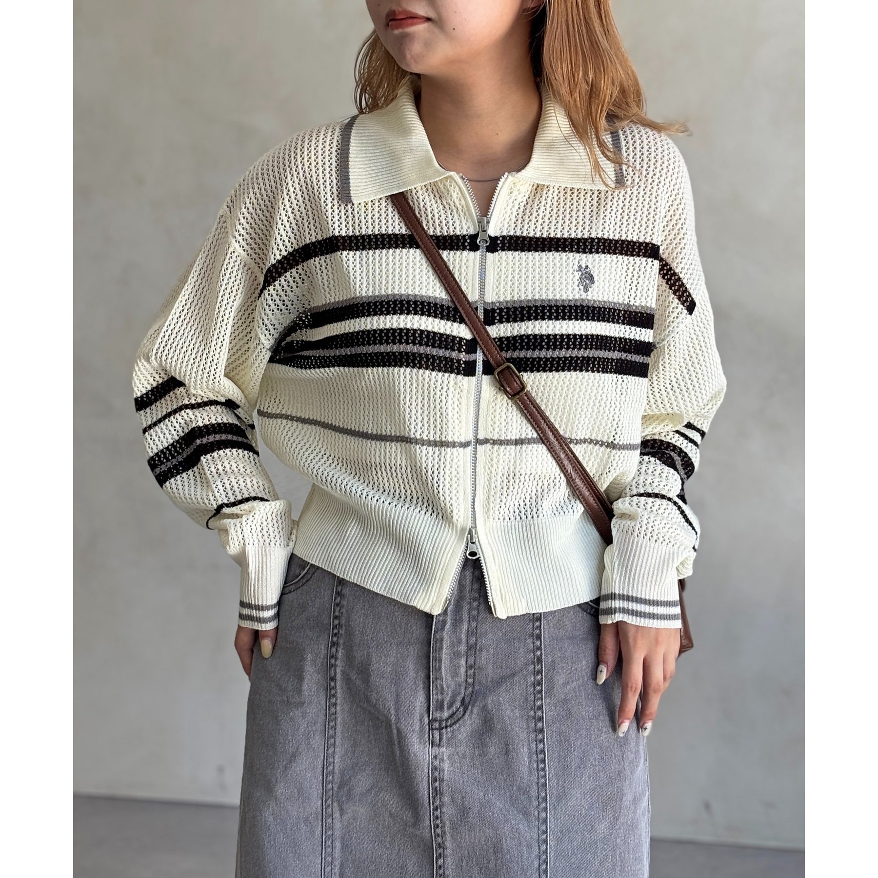 U.S. POLO ASSN.】襟付きメッシュカーディガン | ファッション