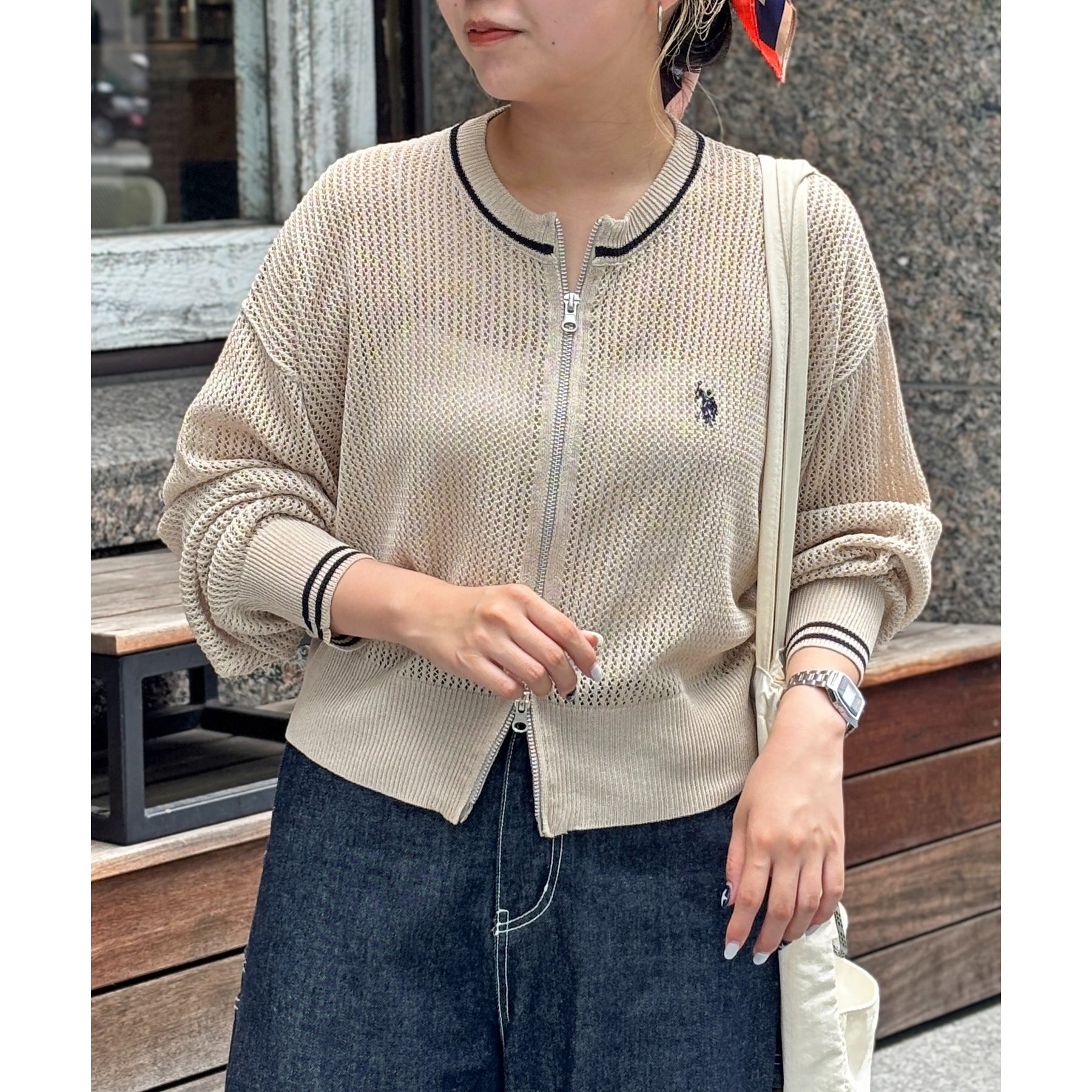 CPCM 【U.S. POLO ASSN.】襟付きメッシュカーディガン U.S. POLO ASSN.】襟付きメッシュカーディガン（カーディガン