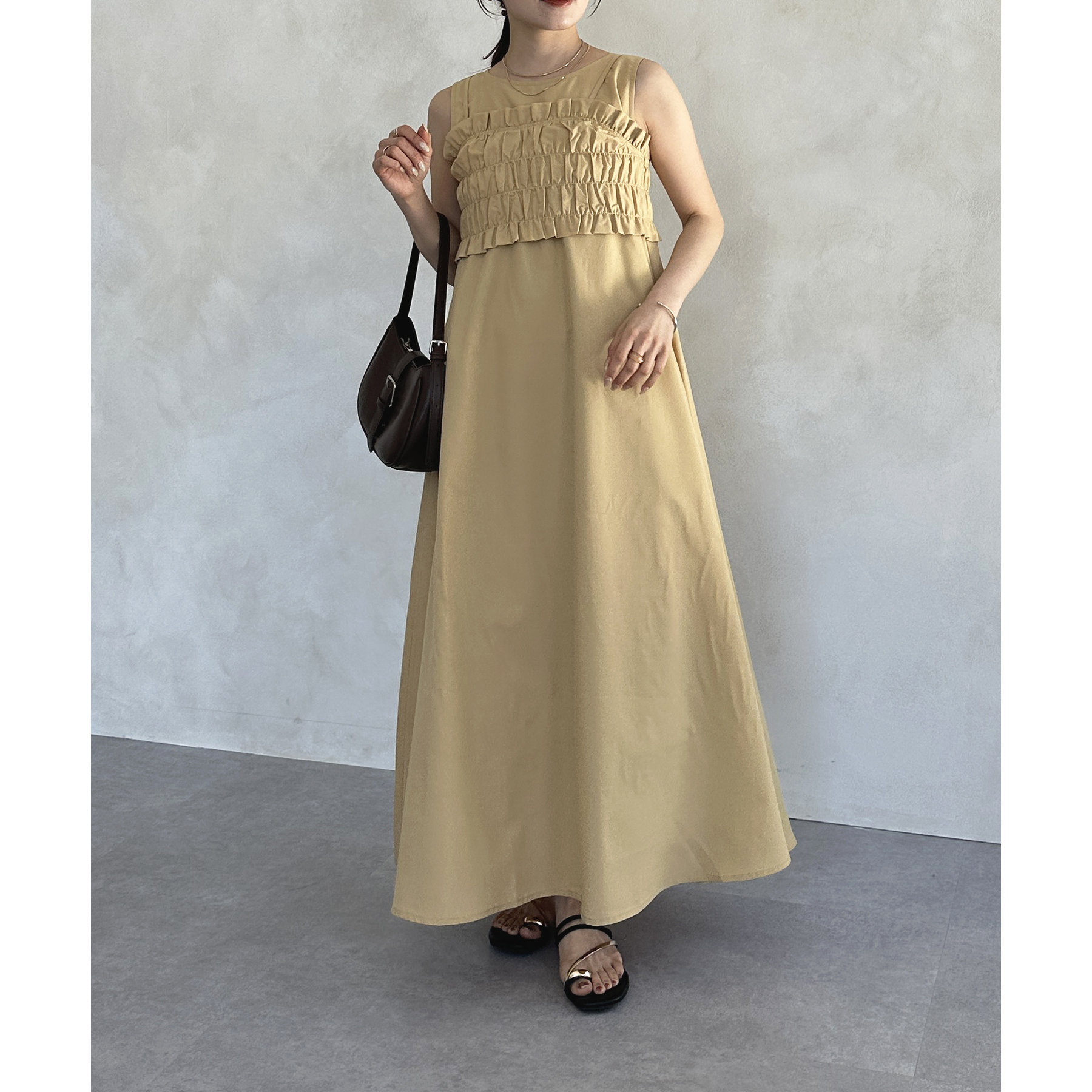 美品 スタイリング 定価3.4万シャーリングスリーブツイードドレス ワンピース styling/（スタイリング）の「シャーリングスリーブツイード