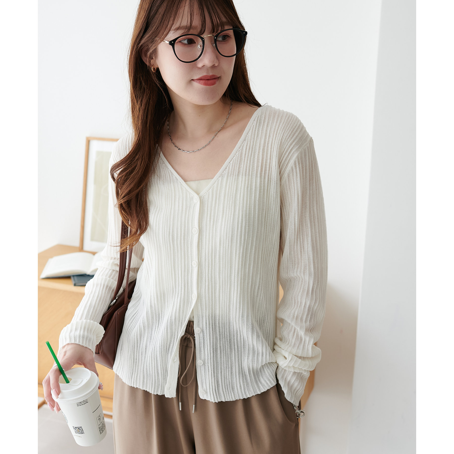 ルネ♡ Vネック シアーカーディガン 34 シアー Vネック カーディガン 5SL
