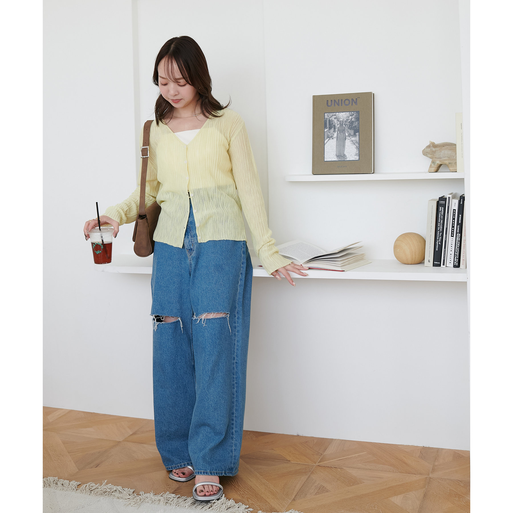 シアーリブVネックカーディガン | ファッション通販サイト NUGU