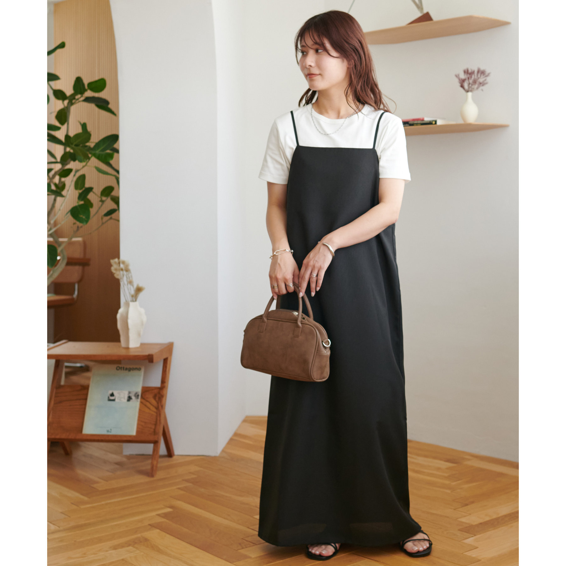 試着のみ【UpcycleLino】キャミワンピース ブラウン リネン リネンライクキャミワンピース《WEB限定カラーあり