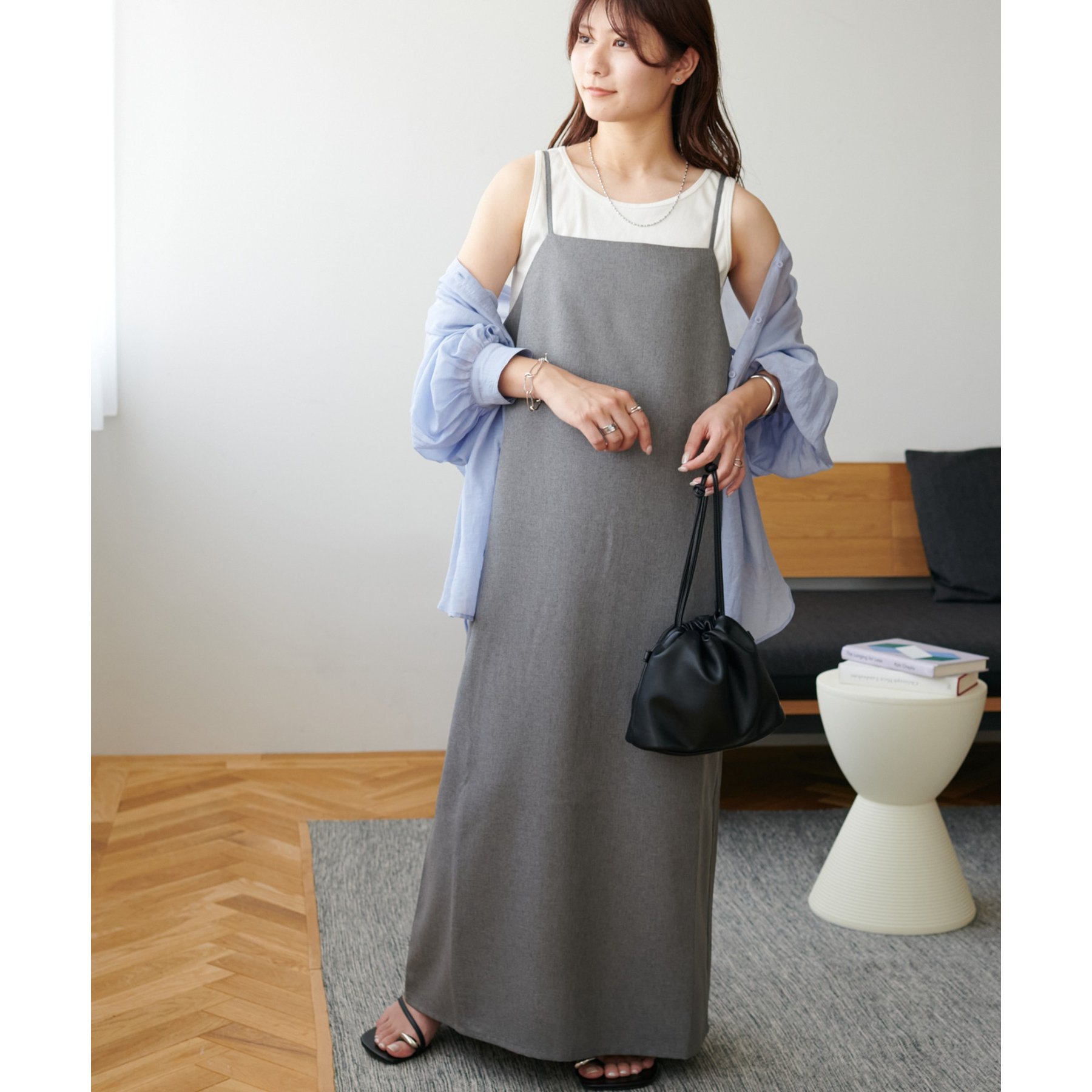 値下げブラックキャミワンピース リネンライクキャミワンピース《WEB限定カラーあり