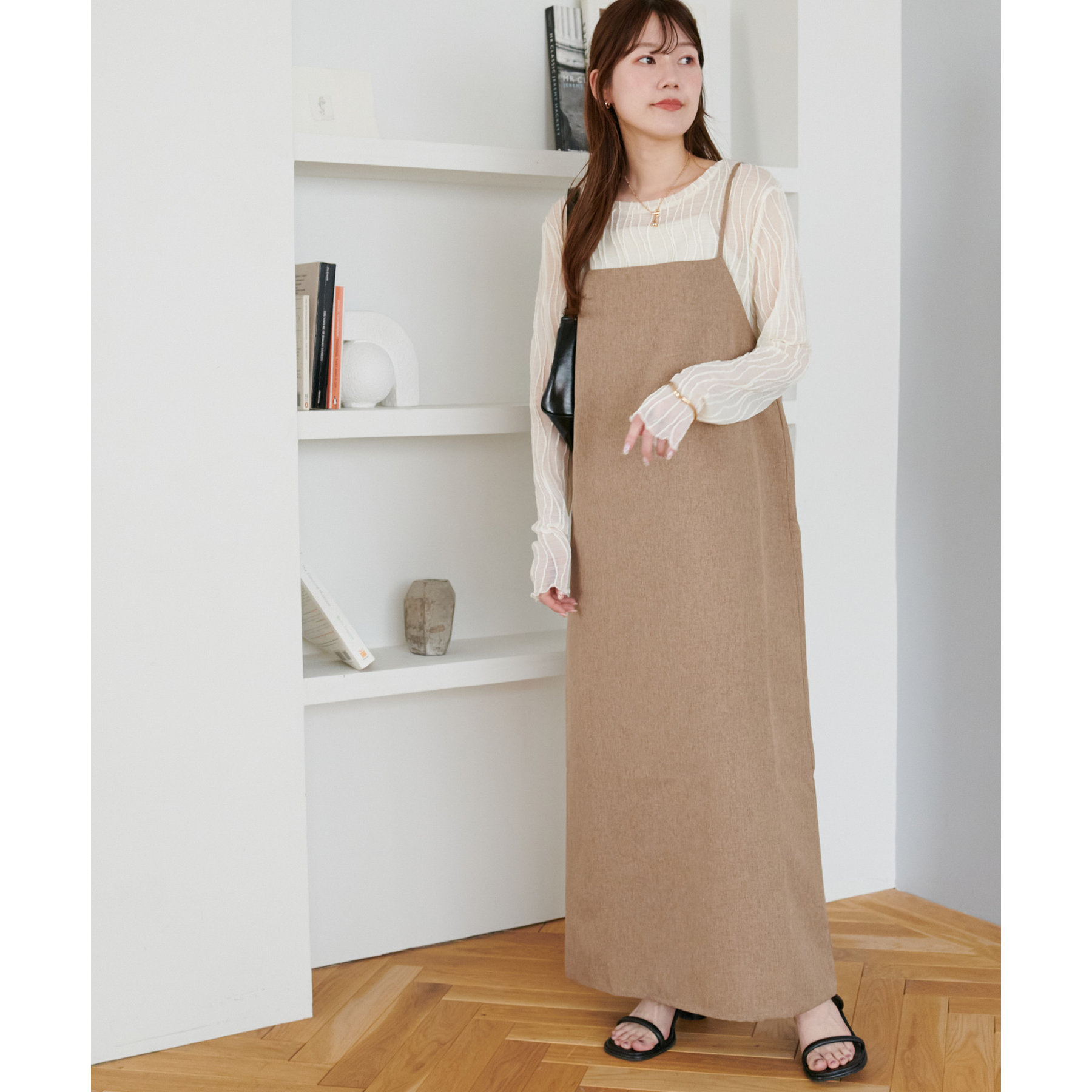 試着のみ【UpcycleLino】キャミワンピース ブラウン リネン リネンライクキャミワンピース《WEB限定カラーあり