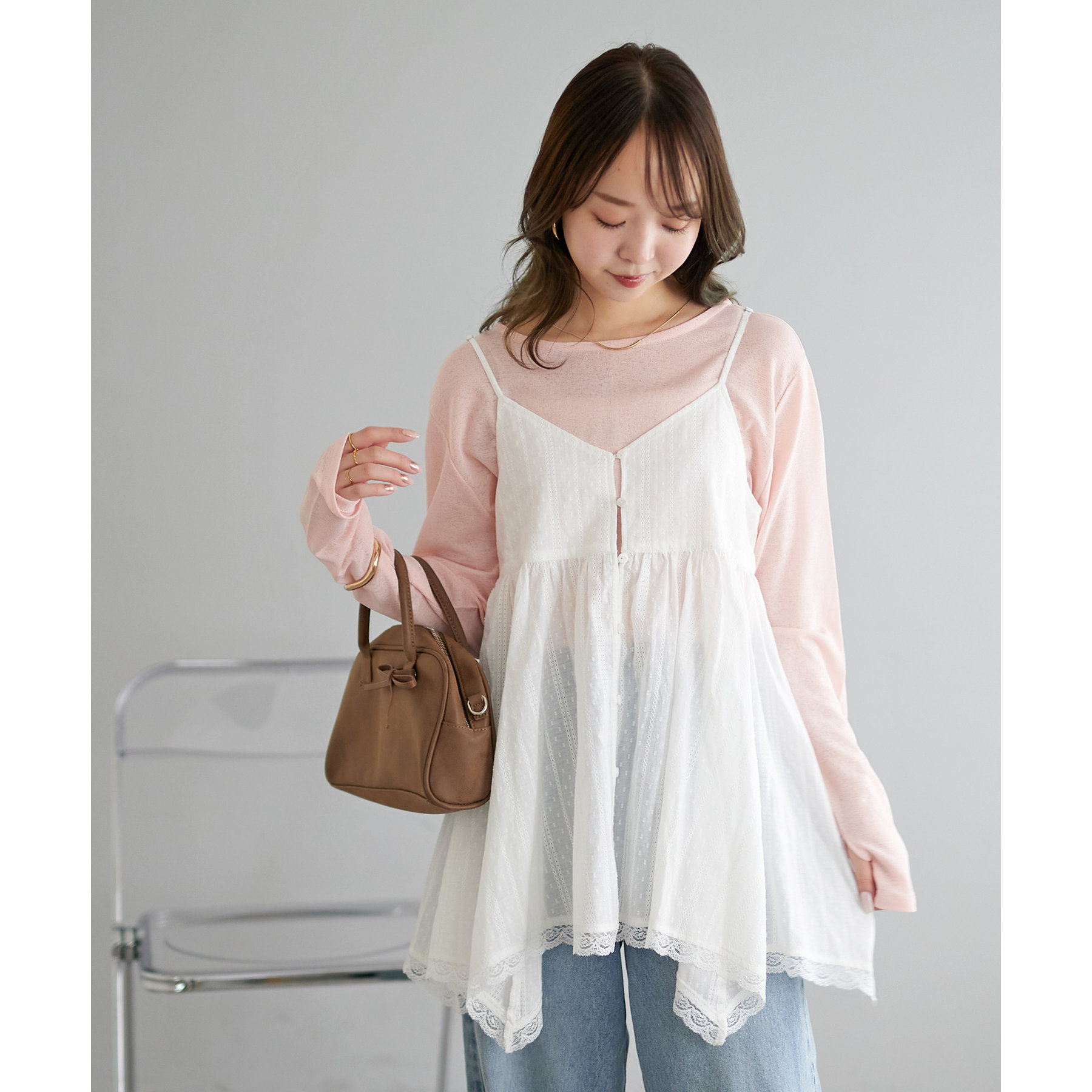 【ゆゆまる】アシメヘムレースキャミチュニック_ホワイト アシメヘムレースキャミチュニック | ファッション通販サイト NUGU