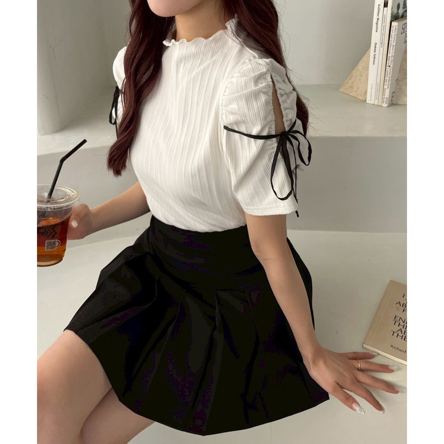 肩あきリボンテレコトップス