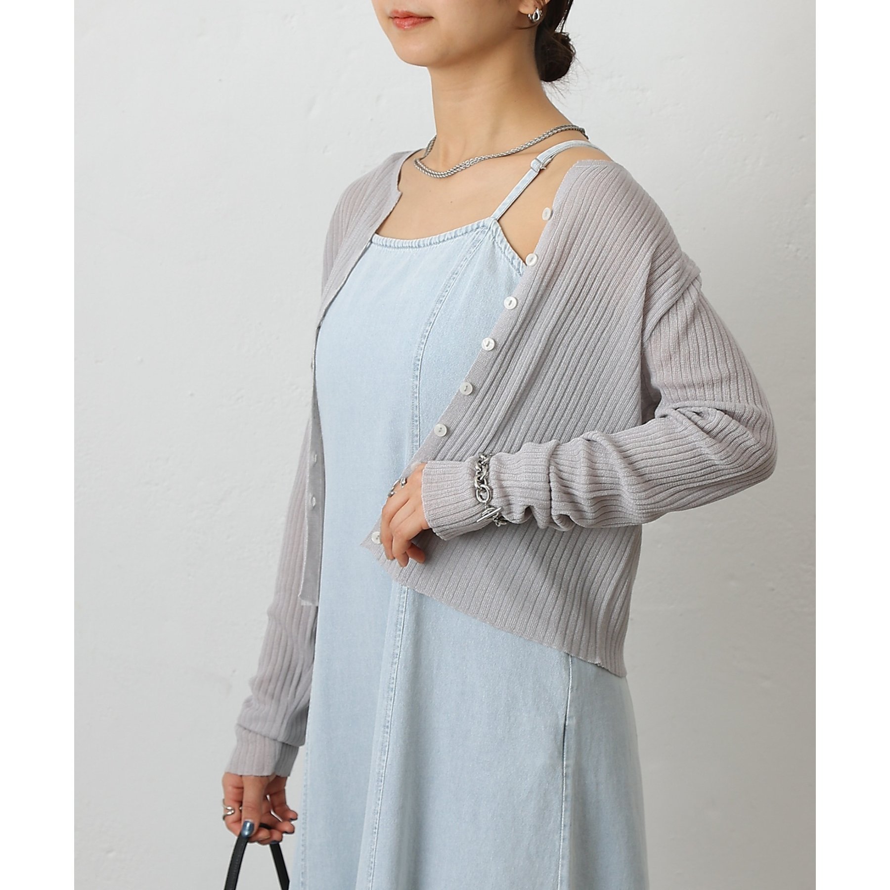 専用　ライトグレー キャミワンピース デニム風 セール】 【洗える】ライトデニムライクシャンブレー キャミ