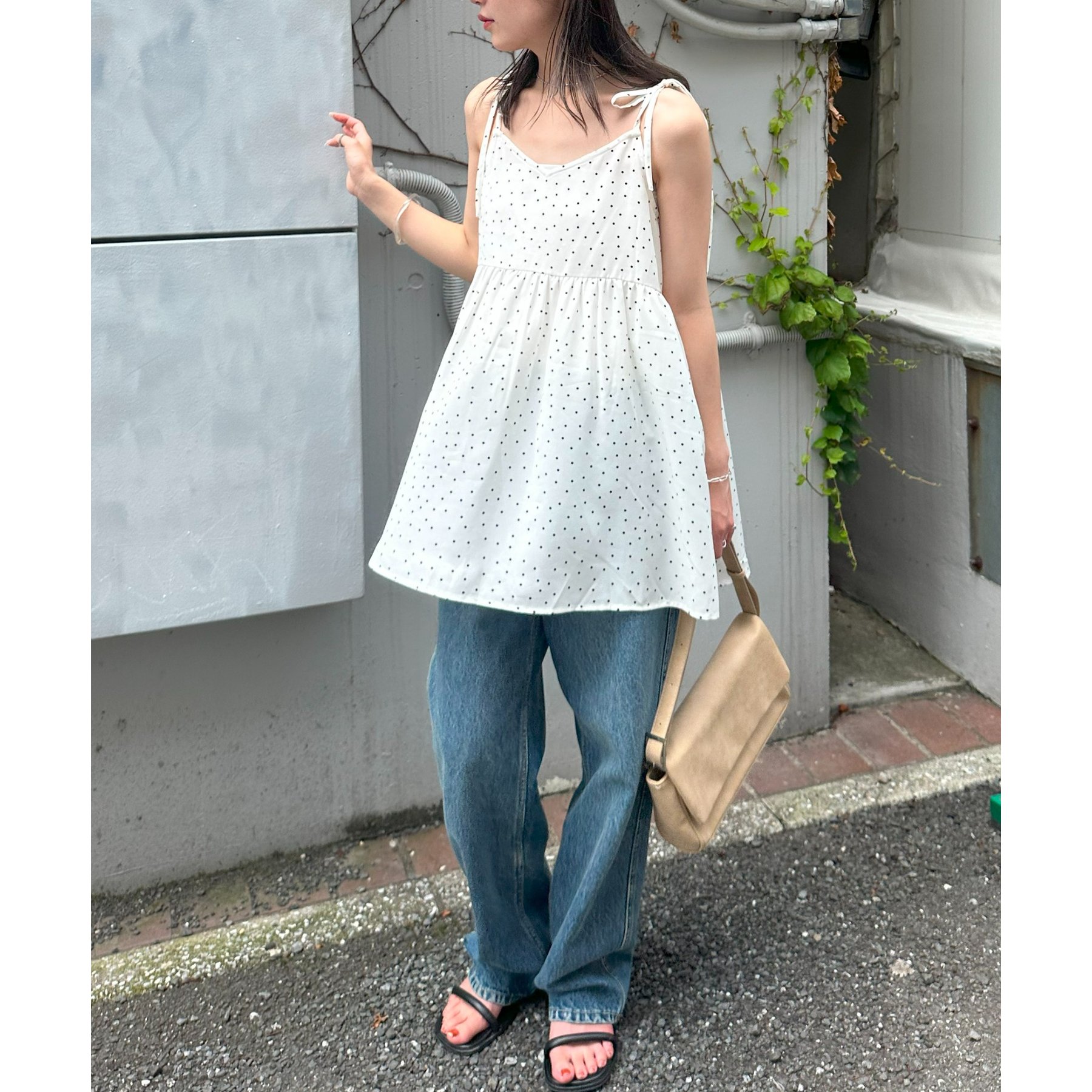 umm.】肩リボンドット柄キャミチュニック | ファッション通販