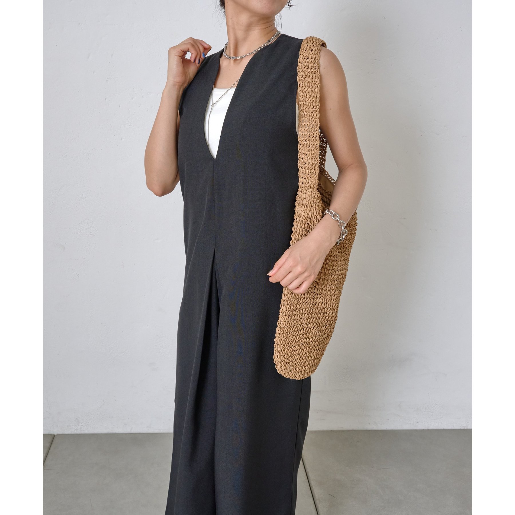 ダークブラウン ロンパース　オールインワン REAL STYLE（ファッション） オールインワン サロペット ロング つなぎ