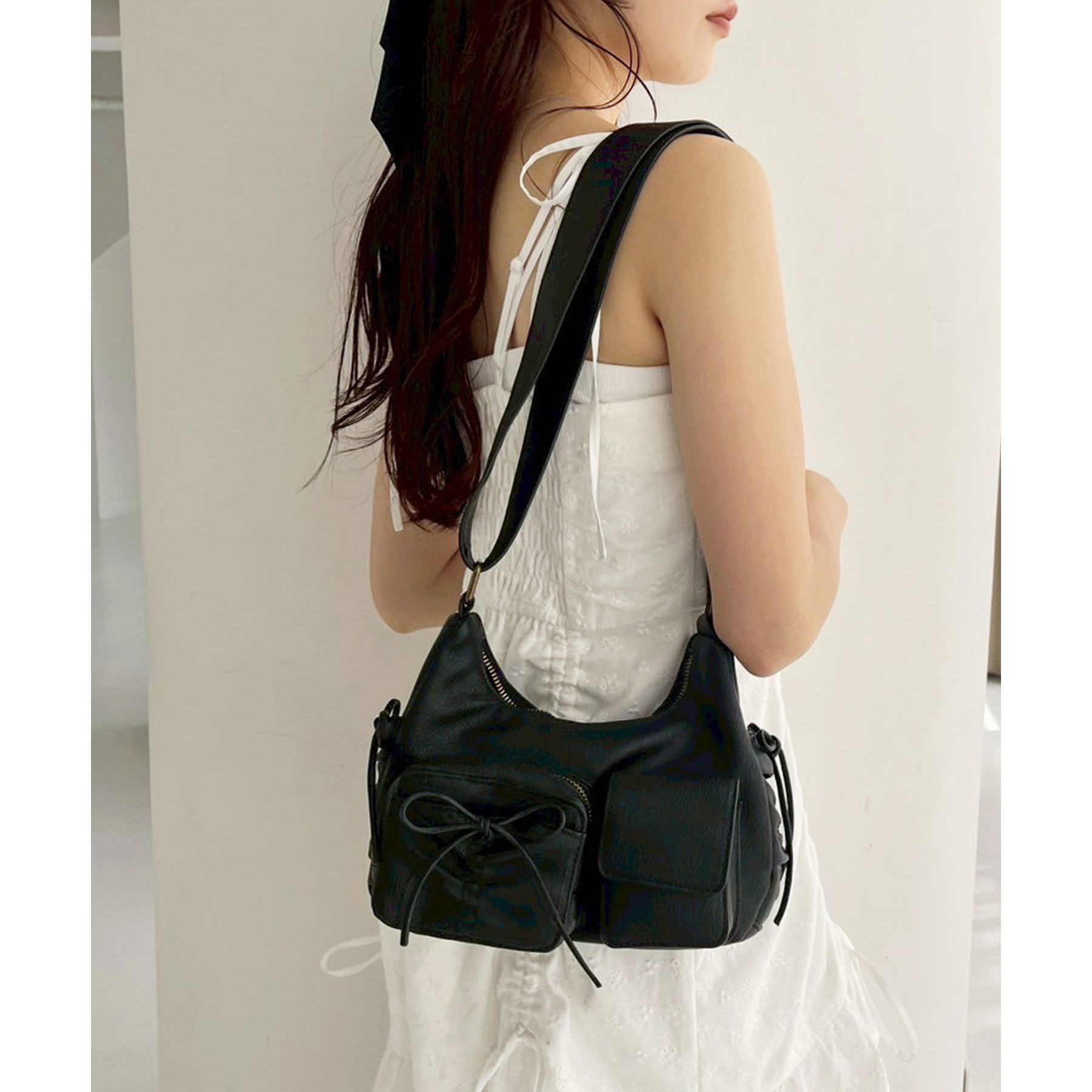 WEB限定/リバイバル】ドロストポケ付きリボンショルダーバッグ