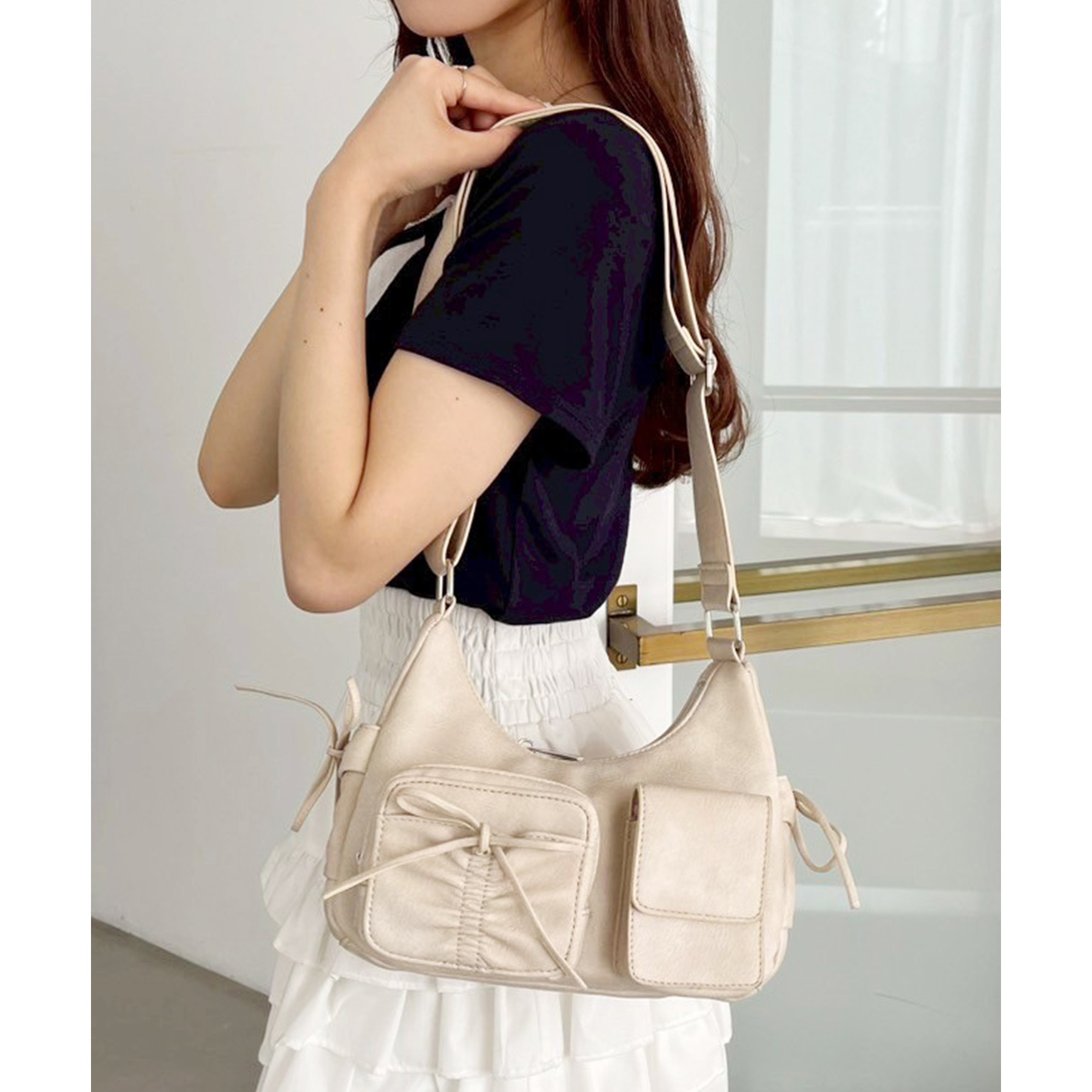 WEB限定/リバイバル】ドロストポケ付きリボンショルダーバッグ