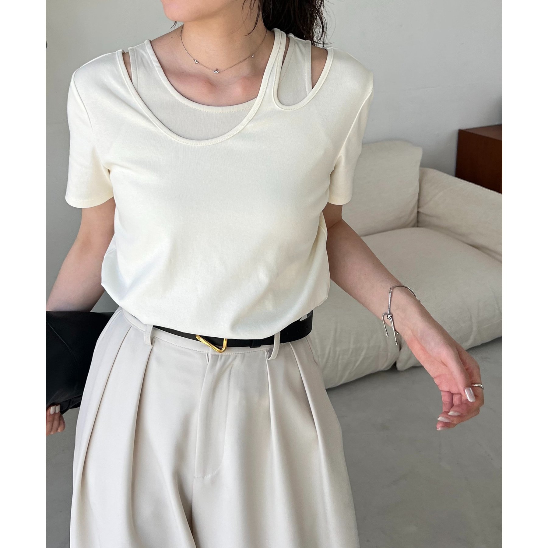 1枚で着映え】レイヤードアシメネックTシャツ | ファッション
