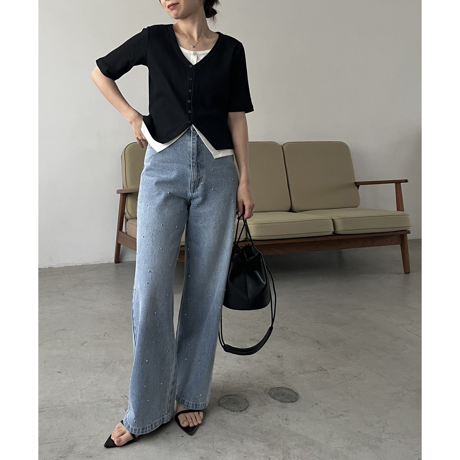 追加販売決定】カーディガン風バイカラーレイヤードプルオーバー