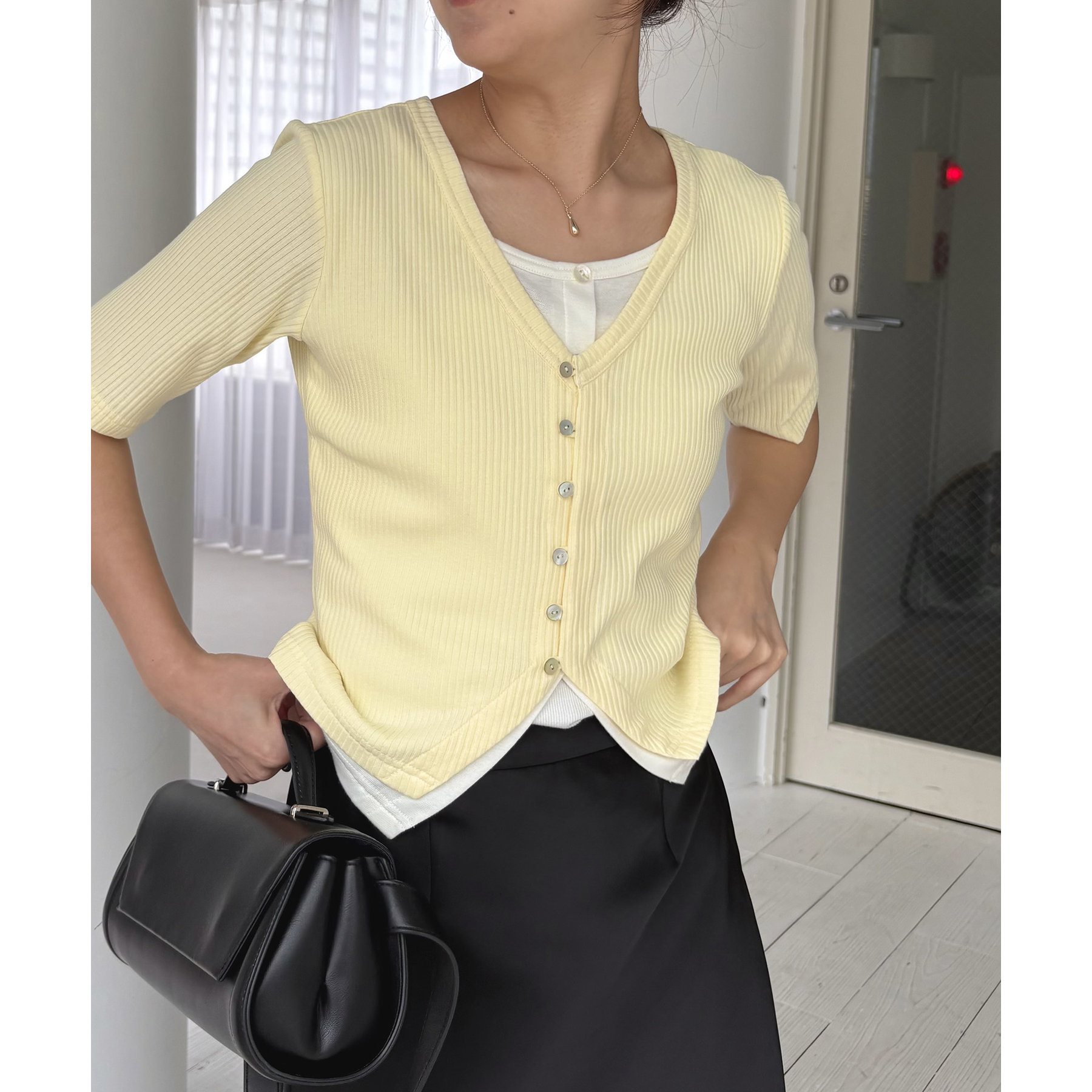 追加販売決定】カーディガン風バイカラーレイヤードプルオーバー