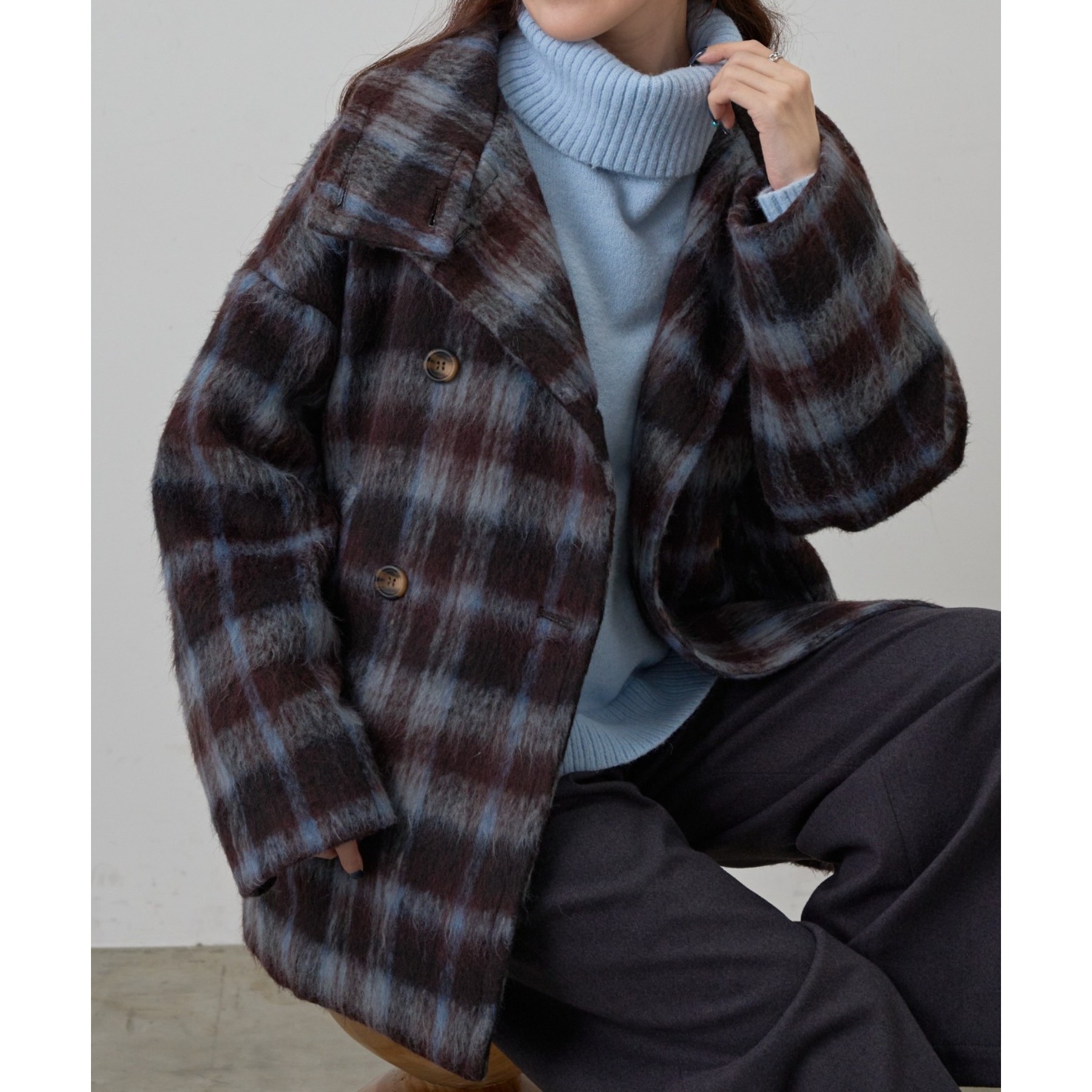 フェイクリングウールチェックZIPブルゾン | ファッション通販サイト NUGU