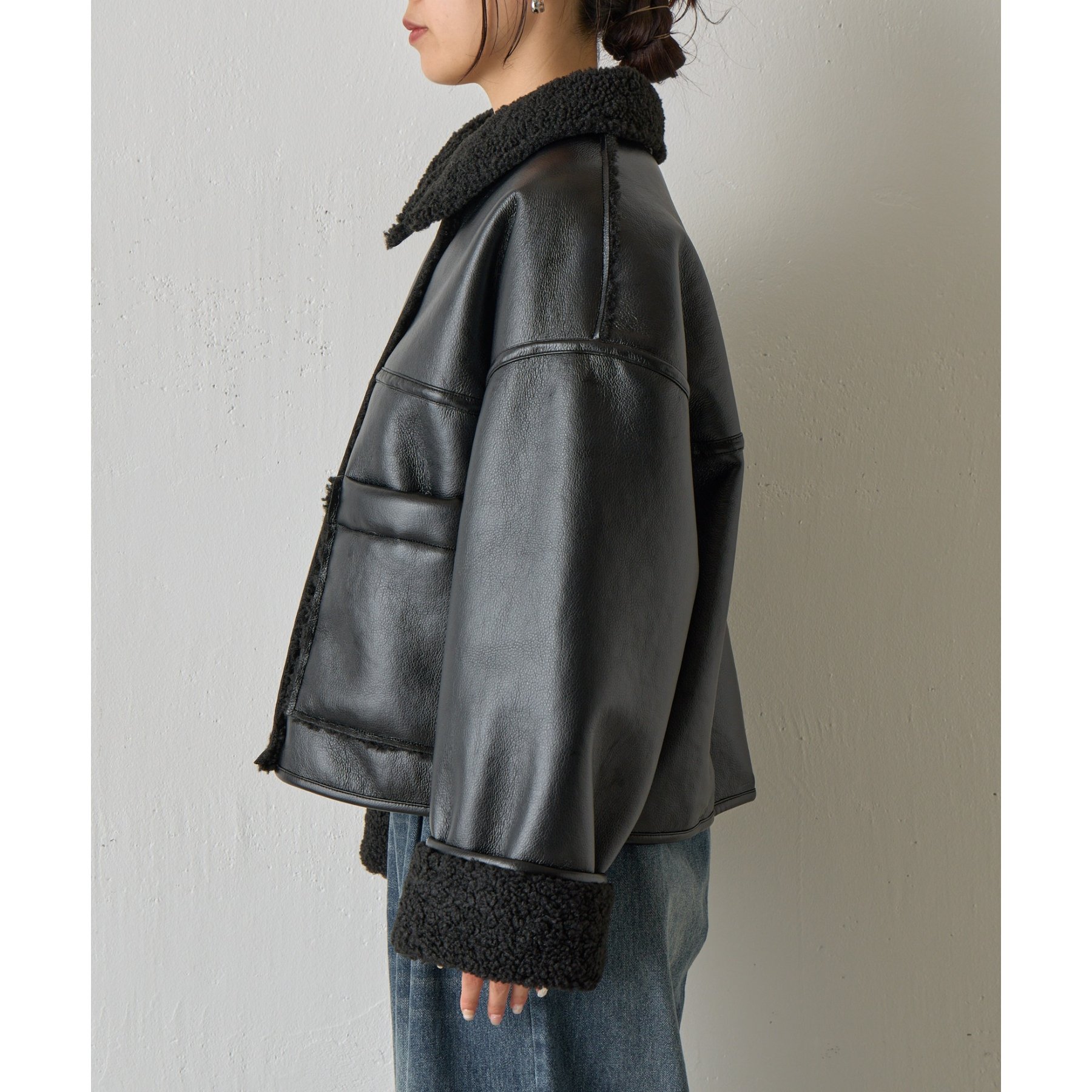 プリントレザー➕ムートンブルゾン フェイクレザームートンブルゾン | ファッション通販サイト NUGU